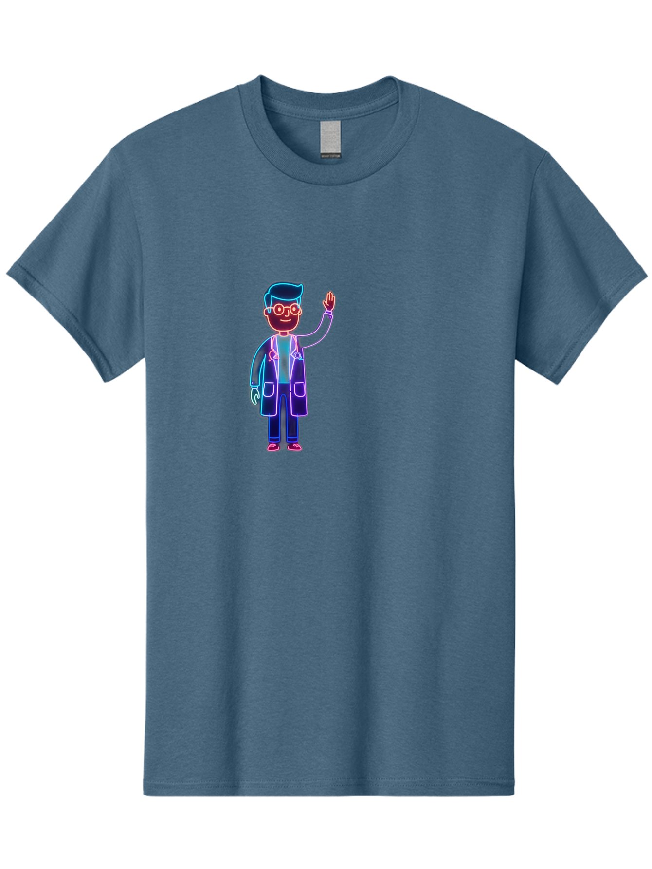 Doctor-Wave Men'S Graphic Tee, 100% Cotton, Comfortable Casual Summer Wear, Machine Washable, Cartoon Doctor, Medical Professional, Waving Gesture, Stethoscope, White Coat, Friendly Demeanor, Healthcare Worker, Medical Illustration, Baa483