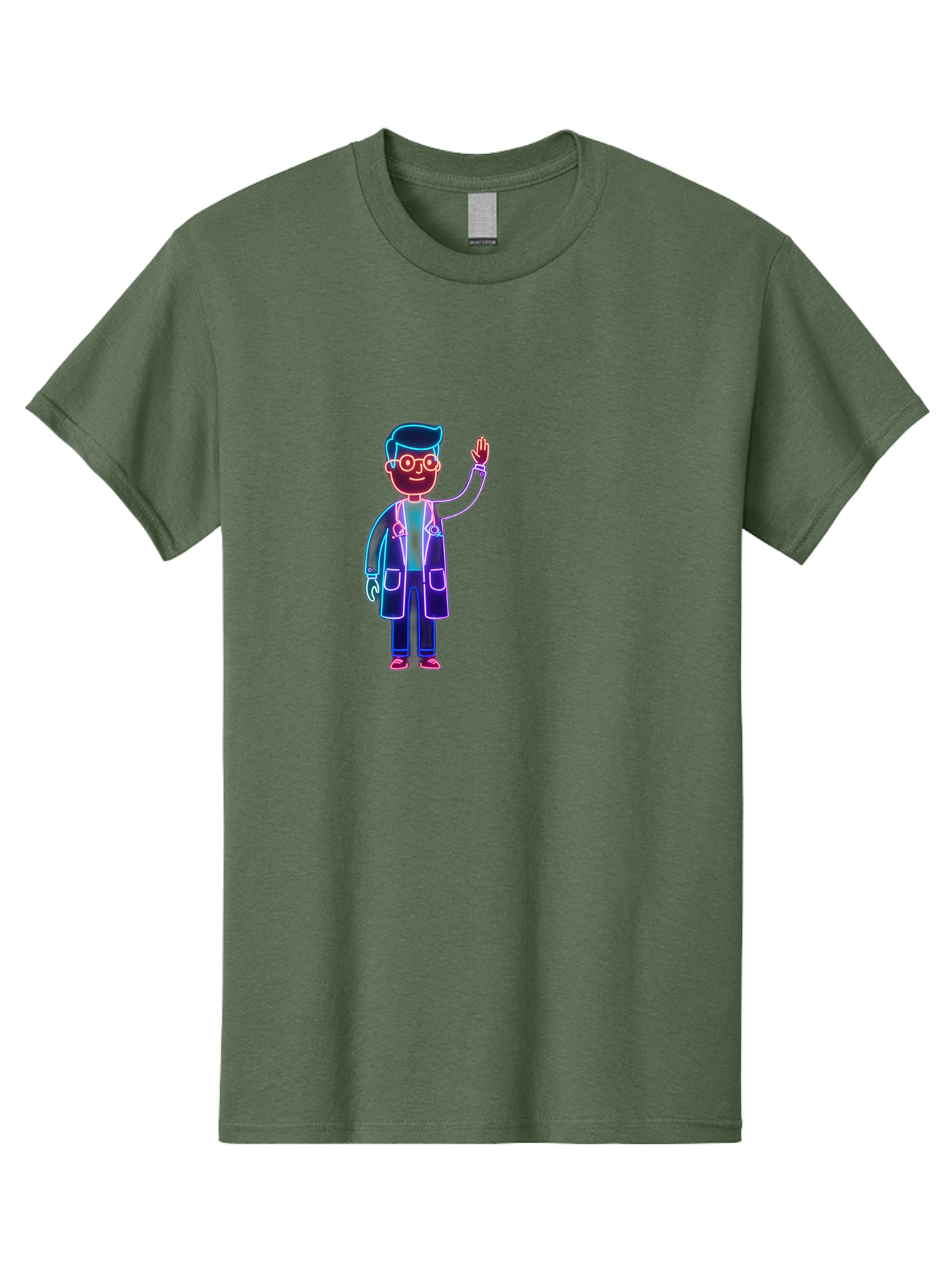 Doctor-Wave Men'S Graphic Tee, 100% Cotton, Comfortable Casual Summer Wear, Machine Washable, Cartoon Doctor, Medical Professional, Waving Gesture, Stethoscope, White Coat, Friendly Demeanor, Healthcare Worker, Medical Illustration, Baa483