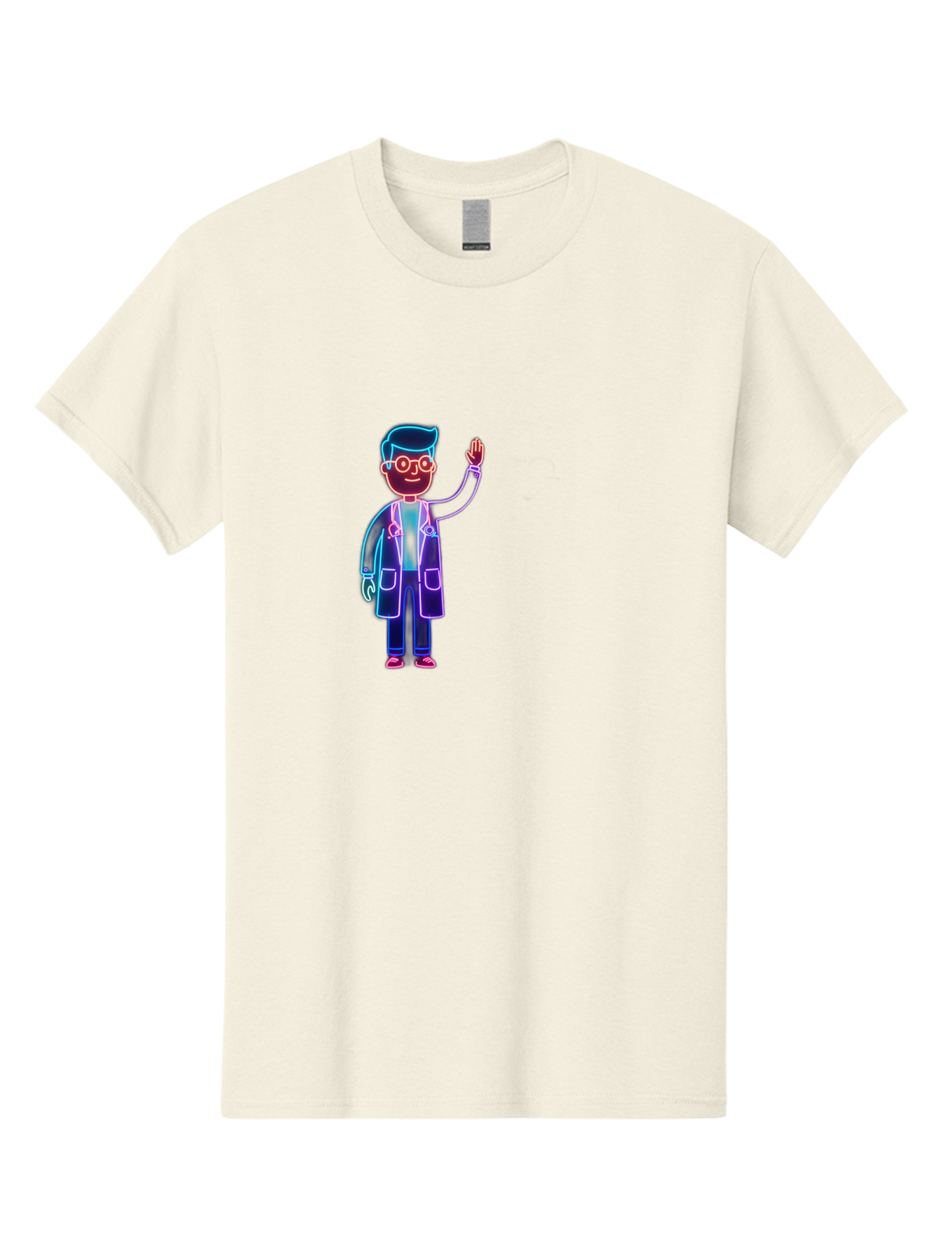 Doctor-Wave Men'S Graphic Tee, 100% Cotton, Comfortable Casual Summer Wear, Machine Washable, Cartoon Doctor, Medical Professional, Waving Gesture, Stethoscope, White Coat, Friendly Demeanor, Healthcare Worker, Medical Illustration, Baa483
