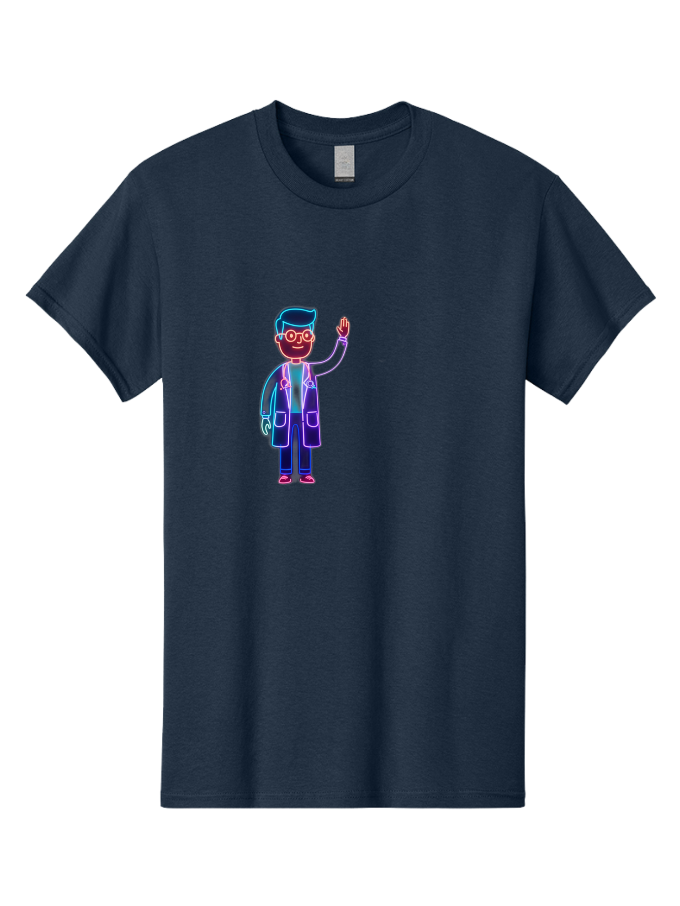 Doctor-Wave Men'S Graphic Tee, 100% Cotton, Comfortable Casual Summer Wear, Machine Washable, Cartoon Doctor, Medical Professional, Waving Gesture, Stethoscope, White Coat, Friendly Demeanor, Healthcare Worker, Medical Illustration, Baa483