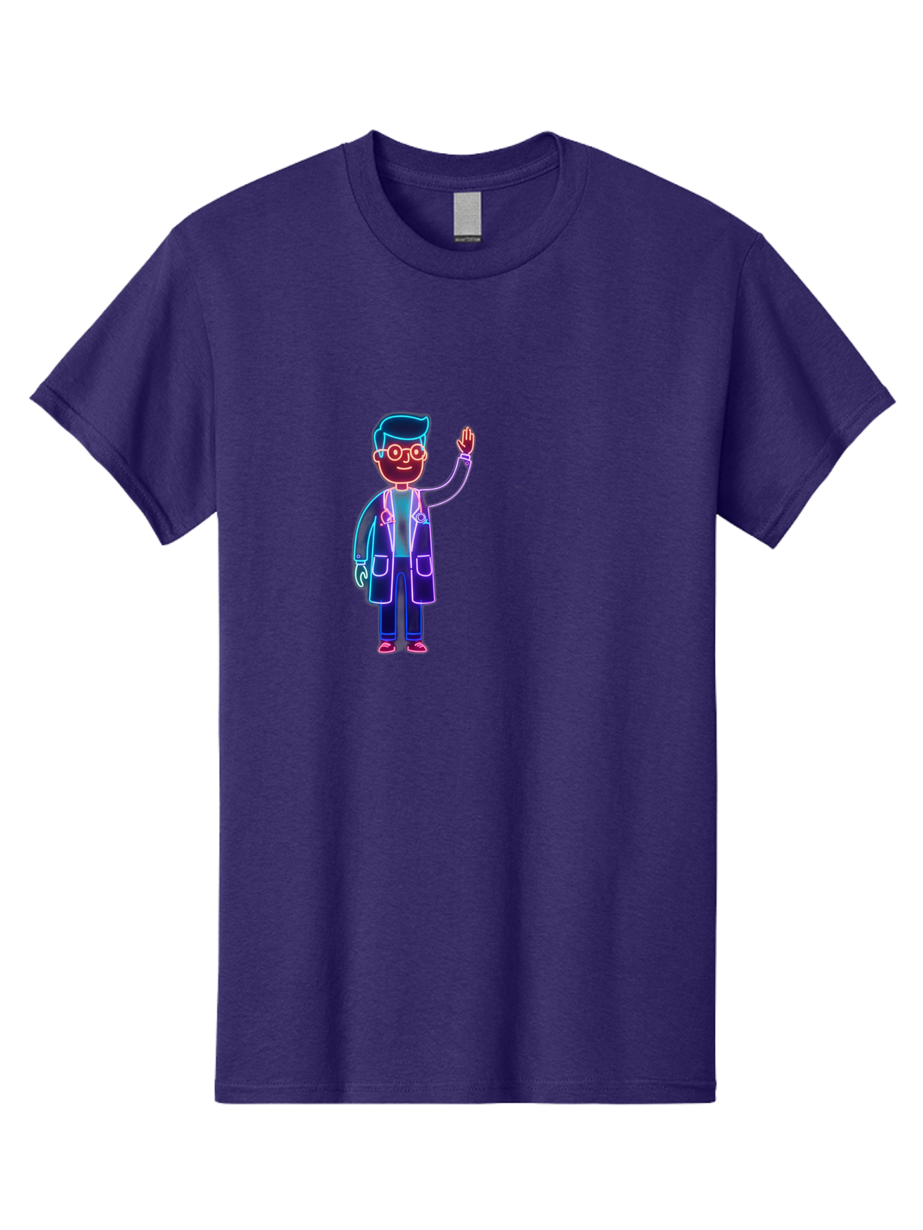 Doctor-Wave Men'S Graphic Tee, 100% Cotton, Comfortable Casual Summer Wear, Machine Washable, Cartoon Doctor, Medical Professional, Waving Gesture, Stethoscope, White Coat, Friendly Demeanor, Healthcare Worker, Medical Illustration, Baa483