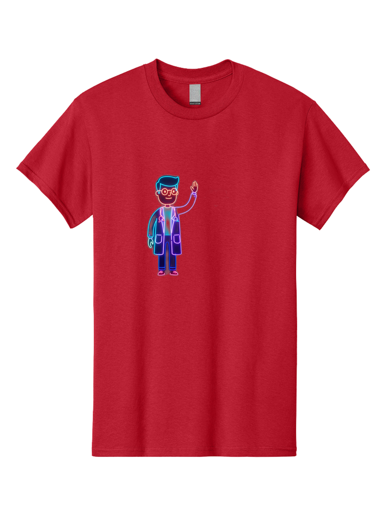 Doctor-Wave Men'S Graphic Tee, 100% Cotton, Comfortable Casual Summer Wear, Machine Washable, Cartoon Doctor, Medical Professional, Waving Gesture, Stethoscope, White Coat, Friendly Demeanor, Healthcare Worker, Medical Illustration, Baa483