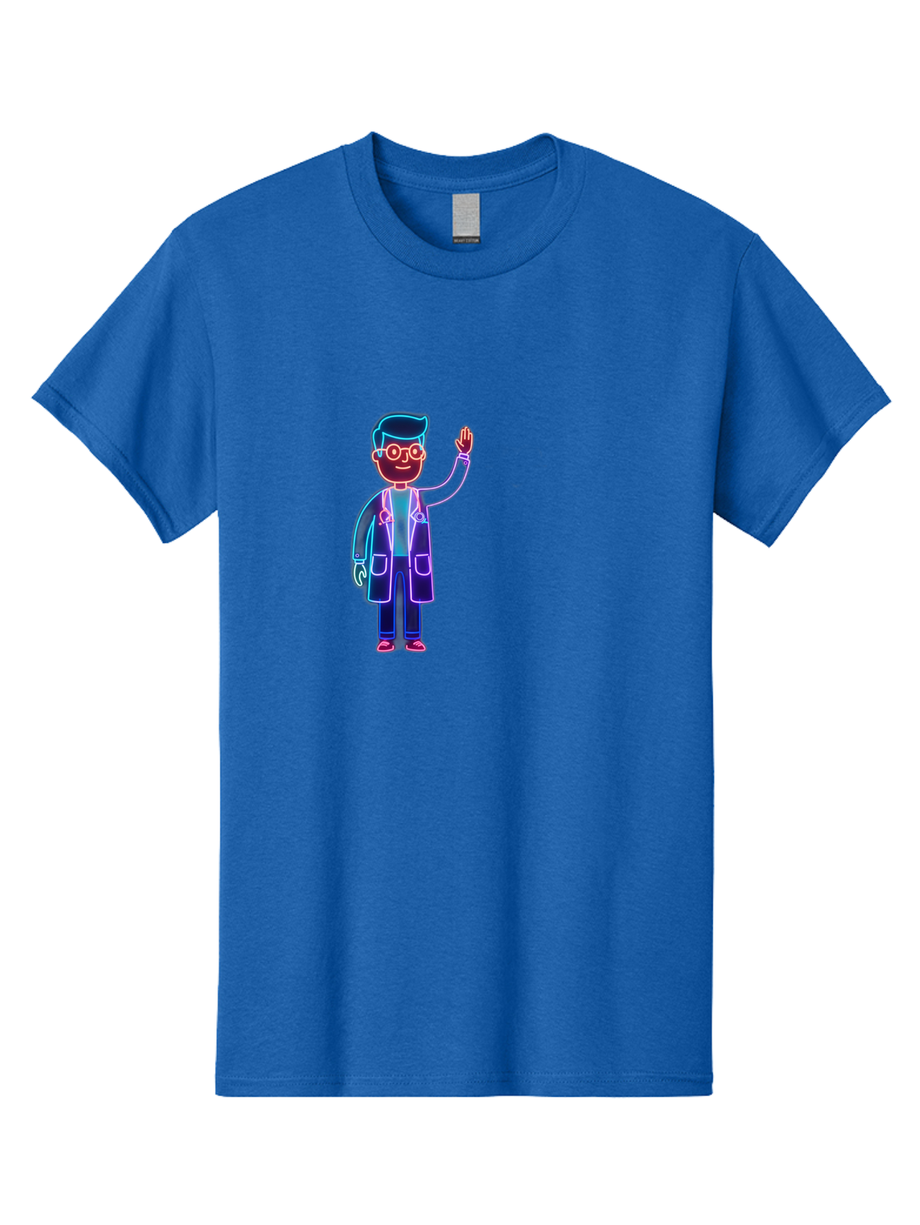 Doctor-Wave Men'S Graphic Tee, 100% Cotton, Comfortable Casual Summer Wear, Machine Washable, Cartoon Doctor, Medical Professional, Waving Gesture, Stethoscope, White Coat, Friendly Demeanor, Healthcare Worker, Medical Illustration, Baa483