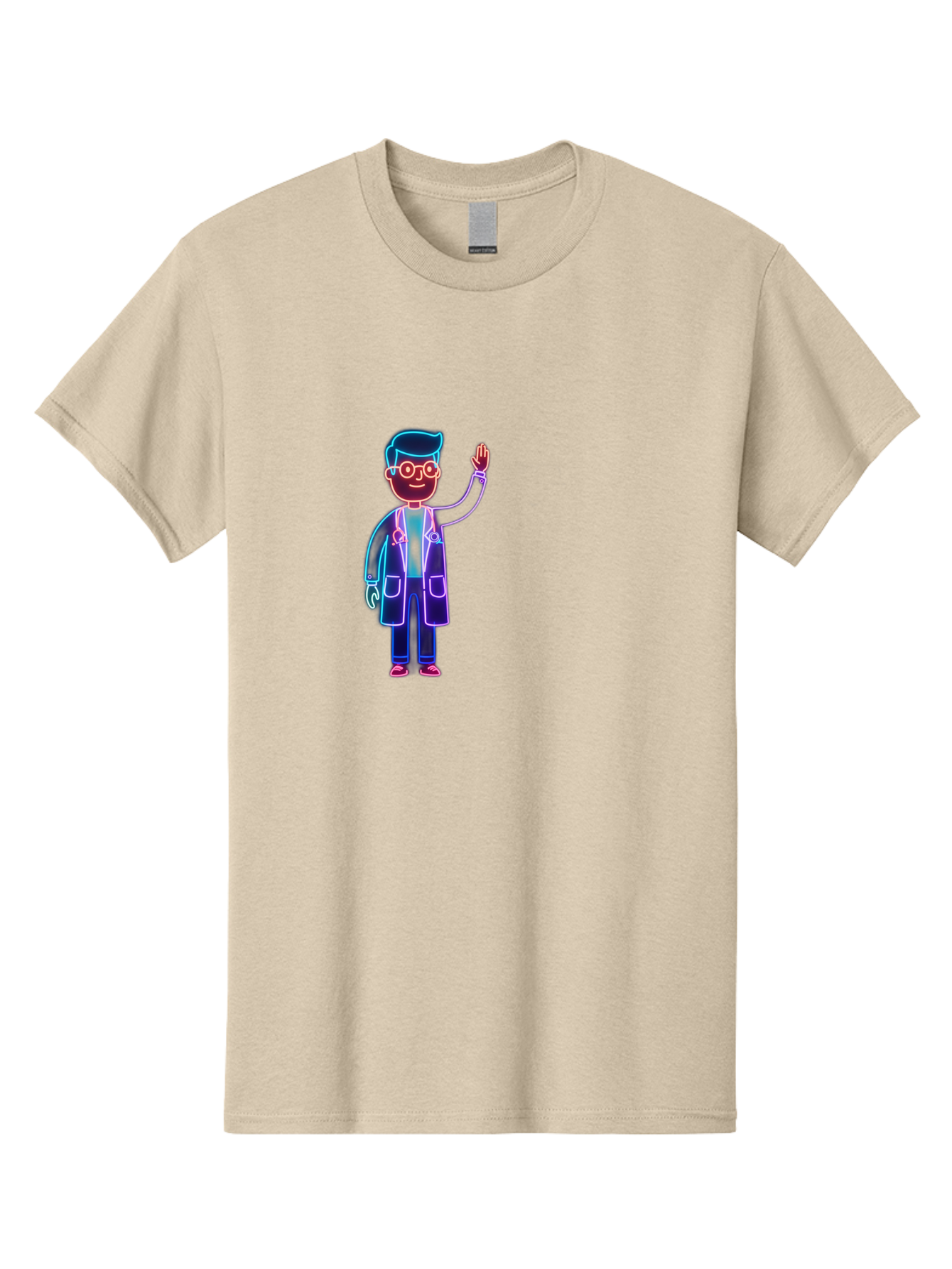 Doctor-Wave Men'S Graphic Tee, 100% Cotton, Comfortable Casual Summer Wear, Machine Washable, Cartoon Doctor, Medical Professional, Waving Gesture, Stethoscope, White Coat, Friendly Demeanor, Healthcare Worker, Medical Illustration, Baa483