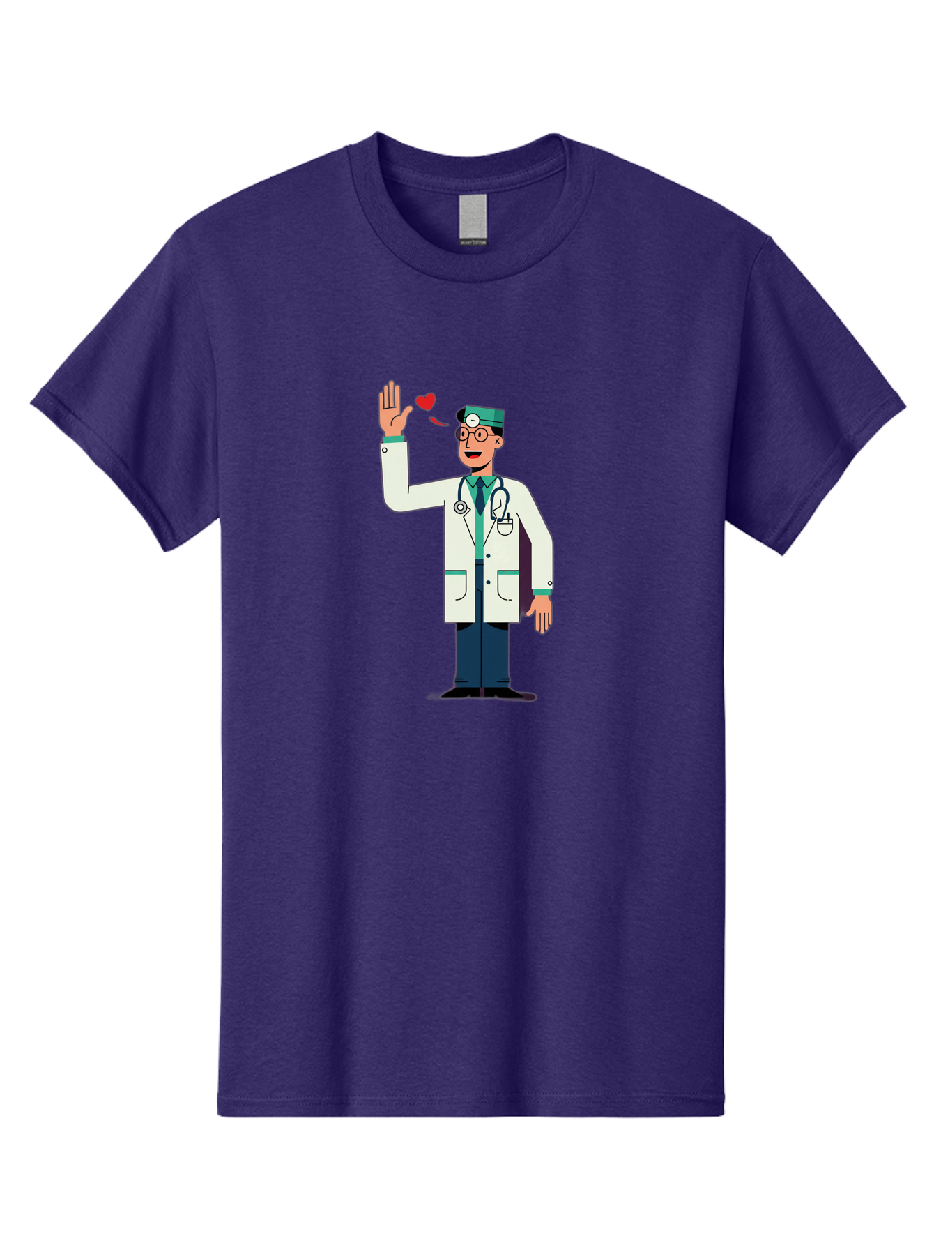 Doctor-Waving-4 Men'S Graphic Tee, 100% Cotton, Comfortable Casual Summer Wear, Machine Washable, Cartoon Doctor, Medical Professional, Friendly Doctor, Stethoscope Around Neck, Waving Hand, Heart Symbol, Welcoming Gesture, Medical Care, Baa487