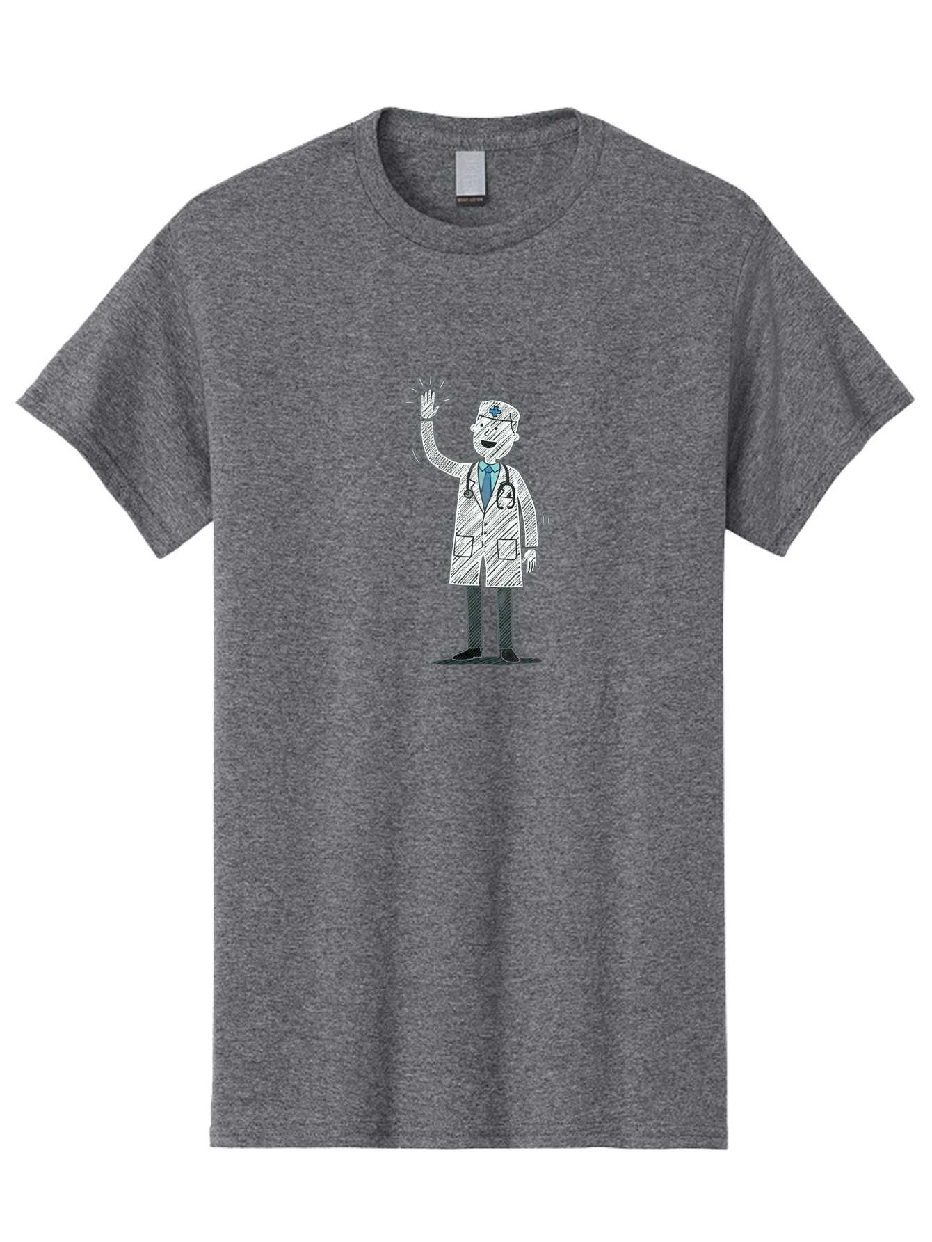 Doctor-Waving Men'S Graphic Tee, 100% Cotton, Comfortable Casual Summer Wear, Machine Washable, Doctor Waving, Medical Professional, Stethoscope, Friendly Greeting, Healthcare Worker, Cartoon Illustration, Waving Hand Baa488
