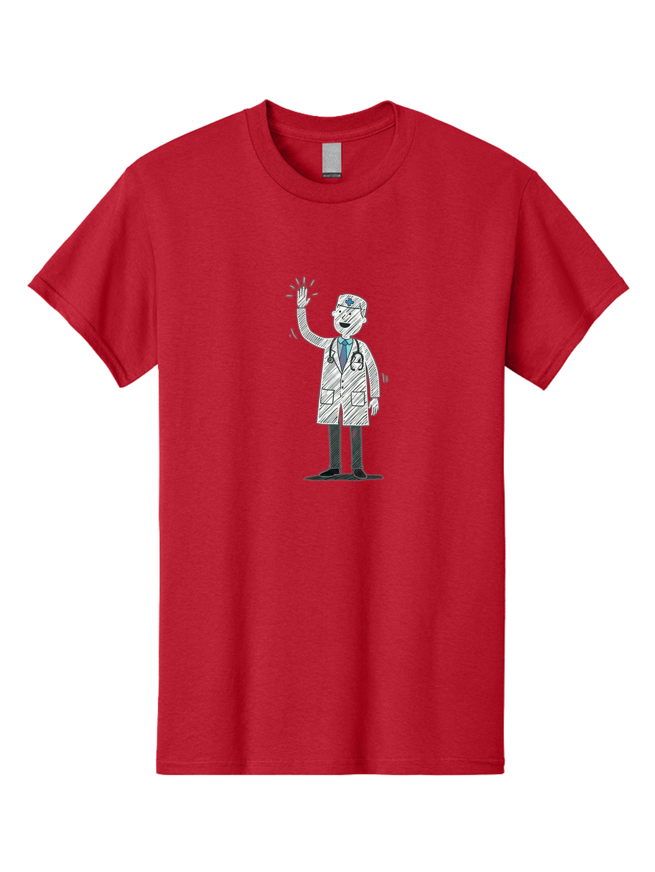 Doctor-Waving Men'S Graphic Tee, 100% Cotton, Comfortable Casual Summer Wear, Machine Washable, Doctor Waving, Medical Professional, Stethoscope, Friendly Greeting, Healthcare Worker, Cartoon Illustration, Waving Hand Baa488