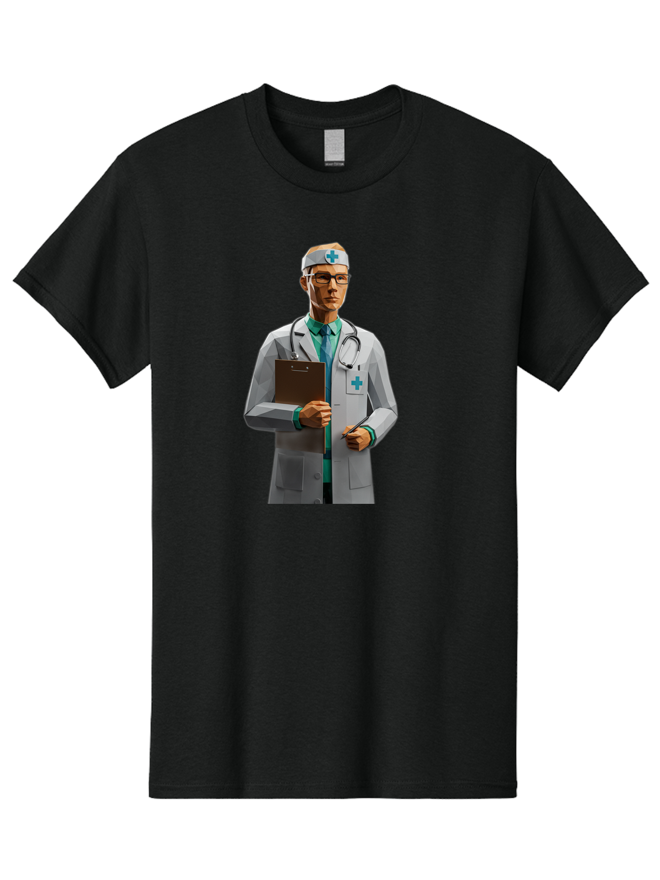 Doctor-With-Clipboard Men'S Graphic Tee, 100% Cotton, Comfortable Casual Summer Wear, Machine Washable, Male Doctor, White Lab Coat, Blue Cross, Stethoscope, Clipboard, Medical Professional, Healthcare Worker, Glasses, Serious Expression, Baa489