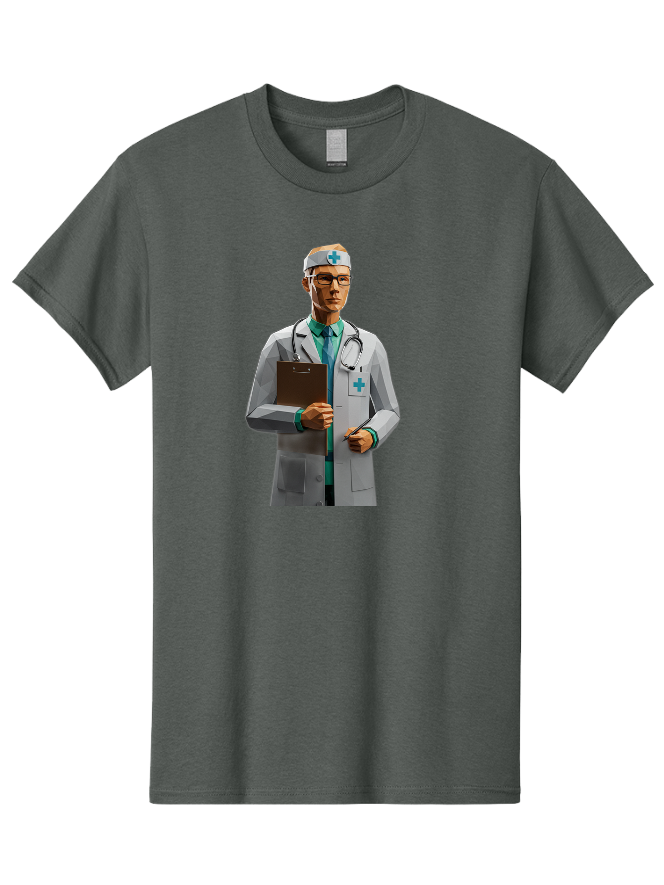 Doctor-With-Clipboard Men'S Graphic Tee, 100% Cotton, Comfortable Casual Summer Wear, Machine Washable, Male Doctor, White Lab Coat, Blue Cross, Stethoscope, Clipboard, Medical Professional, Healthcare Worker, Glasses, Serious Expression, Baa489