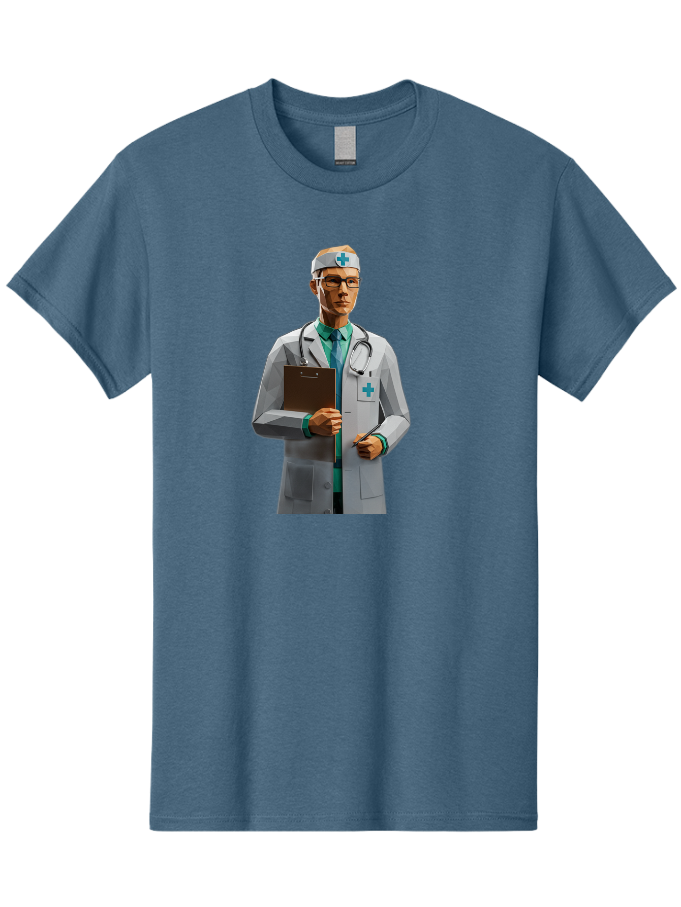 Doctor-With-Clipboard Men'S Graphic Tee, 100% Cotton, Comfortable Casual Summer Wear, Machine Washable, Male Doctor, White Lab Coat, Blue Cross, Stethoscope, Clipboard, Medical Professional, Healthcare Worker, Glasses, Serious Expression, Baa489