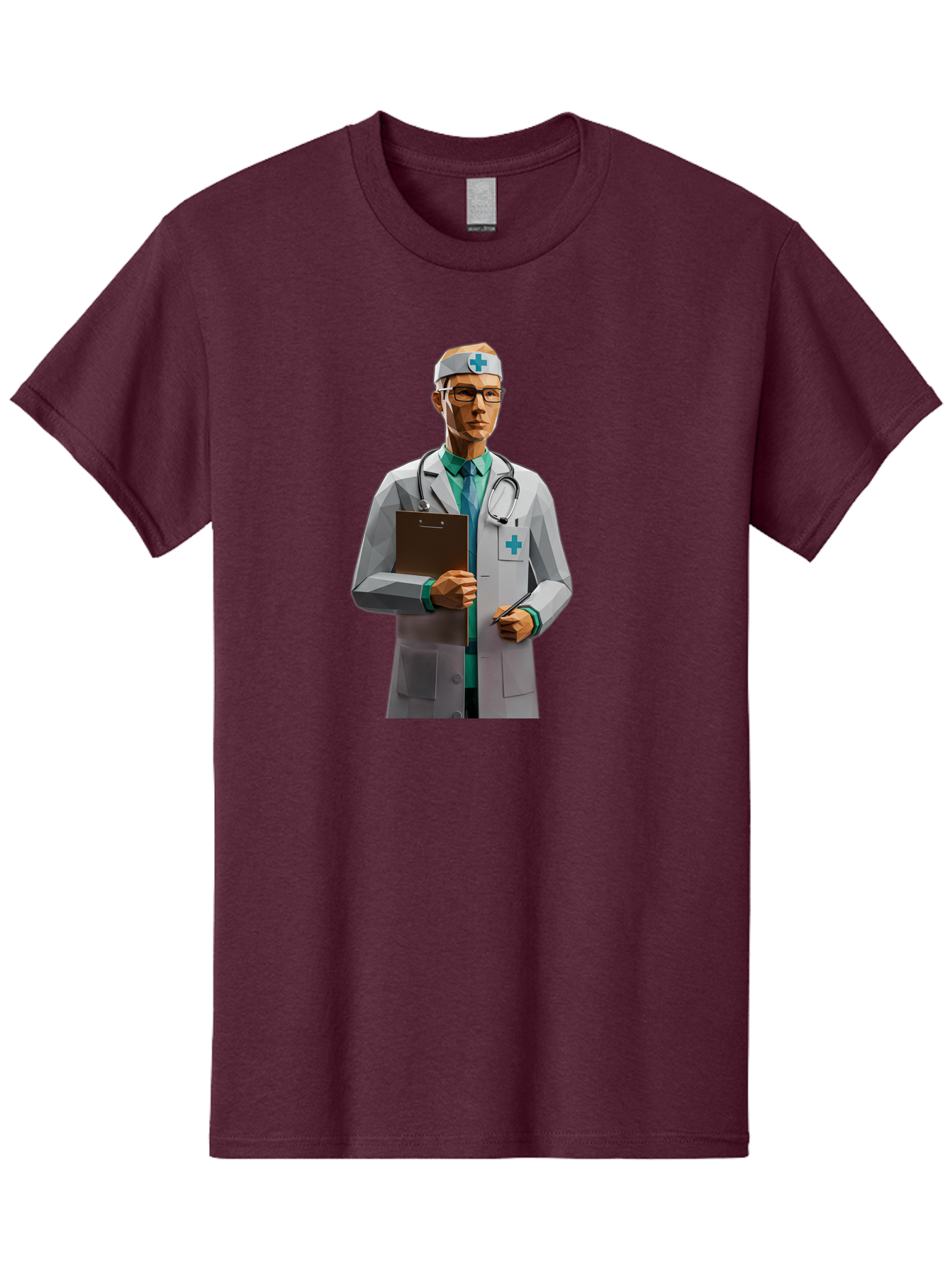 Doctor-With-Clipboard Men'S Graphic Tee, 100% Cotton, Comfortable Casual Summer Wear, Machine Washable, Male Doctor, White Lab Coat, Blue Cross, Stethoscope, Clipboard, Medical Professional, Healthcare Worker, Glasses, Serious Expression, Baa489