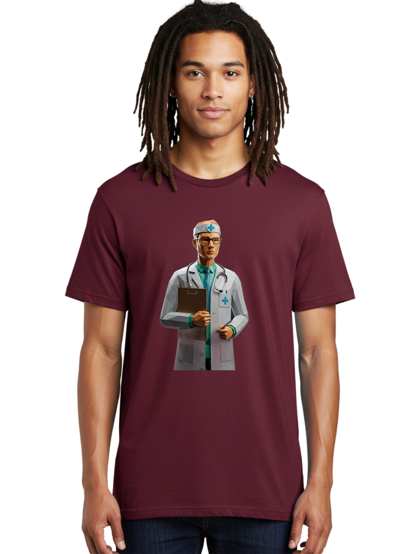Doctor-With-Clipboard Men'S Graphic Tee, 100% Cotton, Comfortable Casual Summer Wear, Machine Washable, Male Doctor, White Lab Coat, Blue Cross, Stethoscope, Clipboard, Medical Professional, Healthcare Worker, Glasses, Serious Expression, Baa489