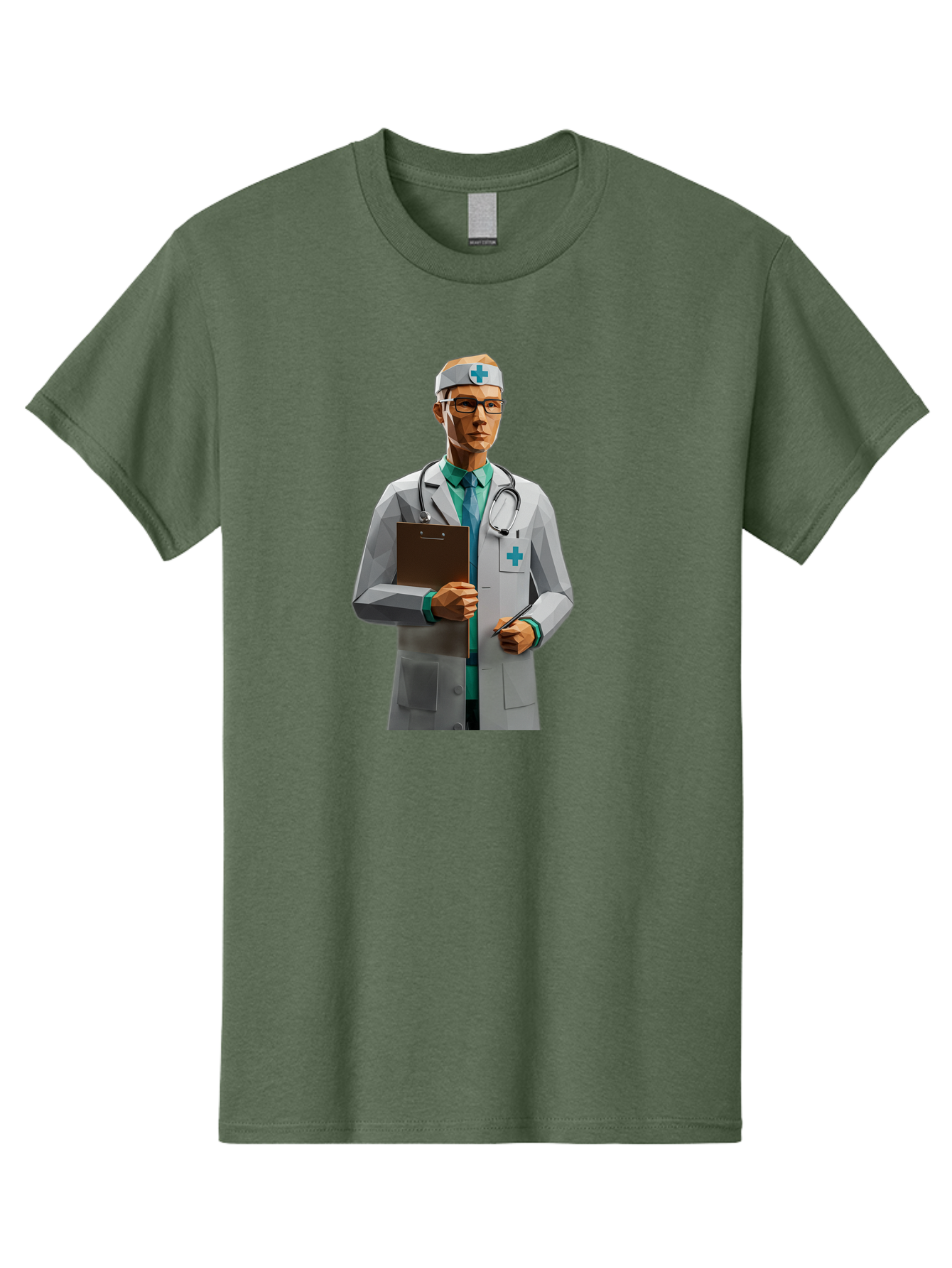 Doctor-With-Clipboard Men'S Graphic Tee, 100% Cotton, Comfortable Casual Summer Wear, Machine Washable, Male Doctor, White Lab Coat, Blue Cross, Stethoscope, Clipboard, Medical Professional, Healthcare Worker, Glasses, Serious Expression, Baa489