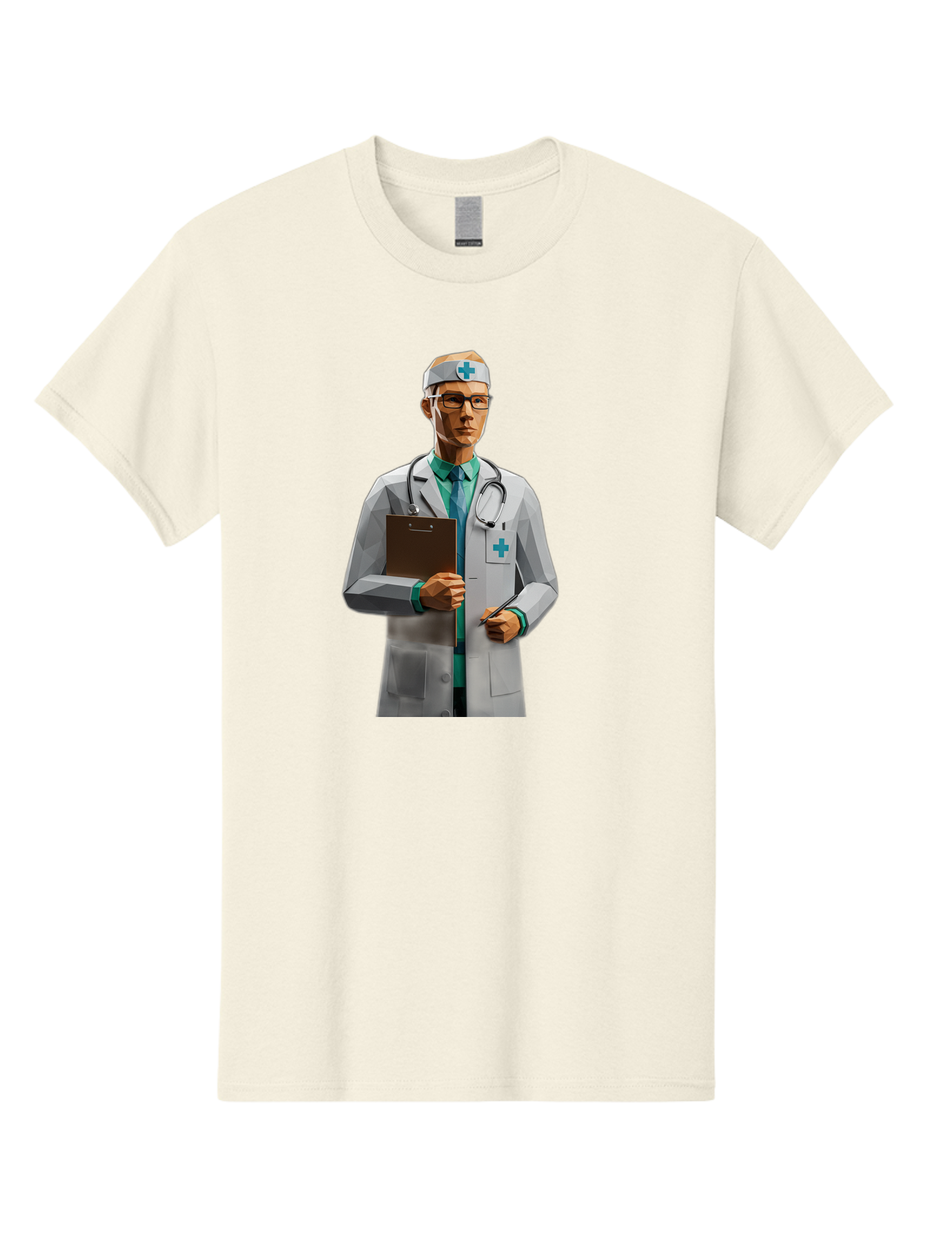 Doctor-With-Clipboard Men'S Graphic Tee, 100% Cotton, Comfortable Casual Summer Wear, Machine Washable, Male Doctor, White Lab Coat, Blue Cross, Stethoscope, Clipboard, Medical Professional, Healthcare Worker, Glasses, Serious Expression, Baa489
