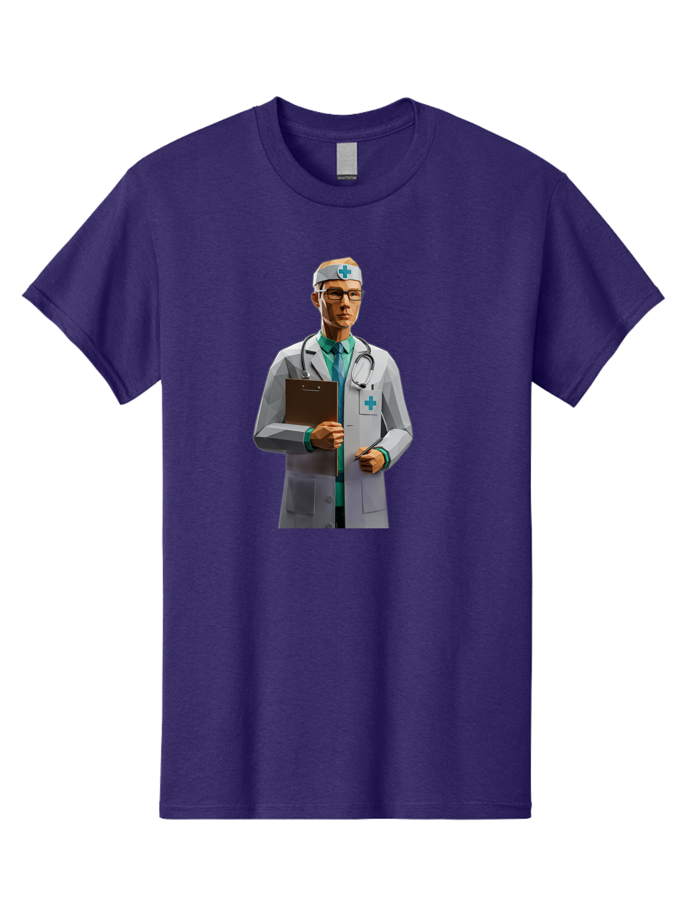 Doctor-With-Clipboard Men'S Graphic Tee, 100% Cotton, Comfortable Casual Summer Wear, Machine Washable, Male Doctor, White Lab Coat, Blue Cross, Stethoscope, Clipboard, Medical Professional, Healthcare Worker, Glasses, Serious Expression, Baa489