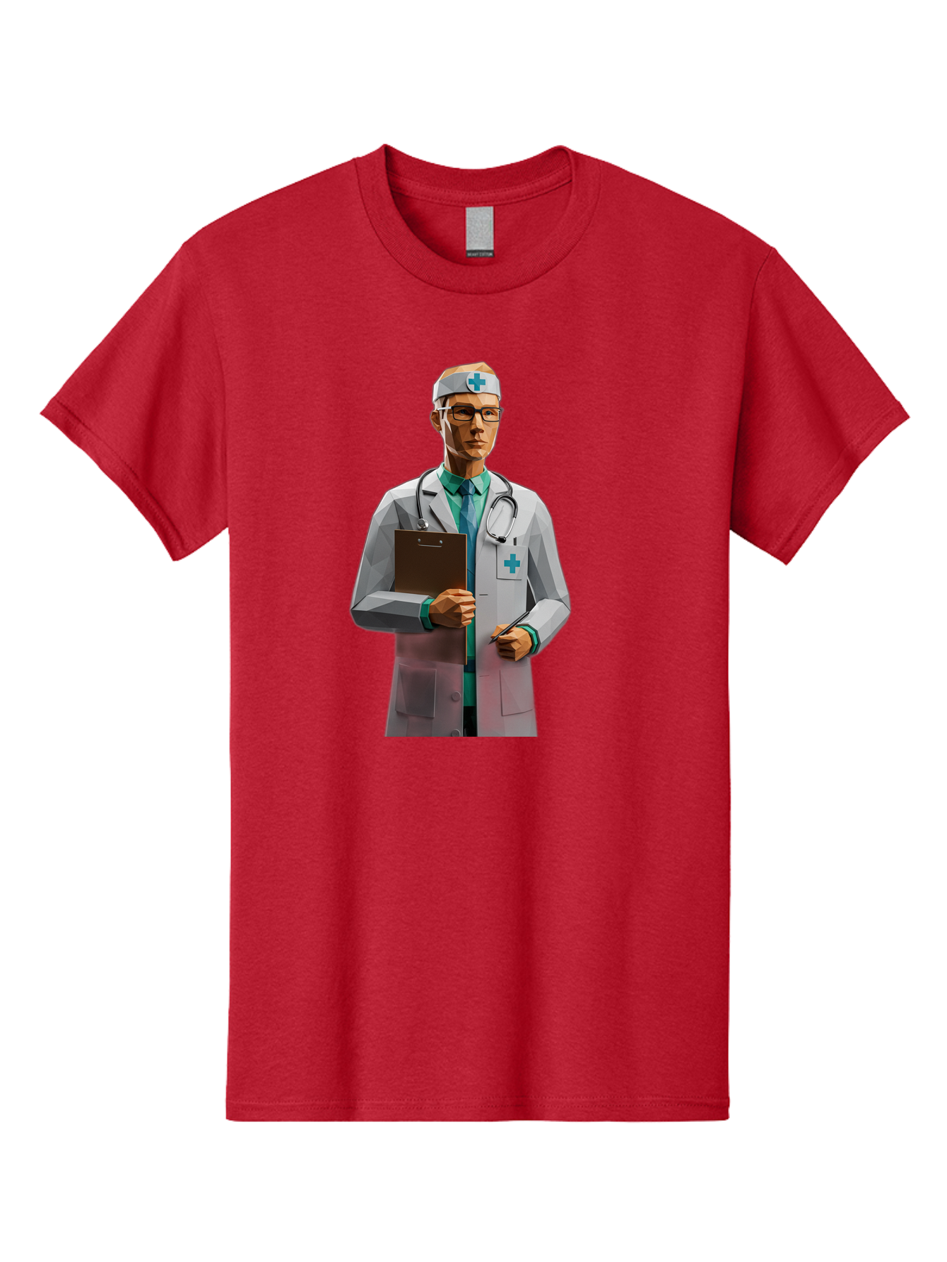 Doctor-With-Clipboard Men'S Graphic Tee, 100% Cotton, Comfortable Casual Summer Wear, Machine Washable, Male Doctor, White Lab Coat, Blue Cross, Stethoscope, Clipboard, Medical Professional, Healthcare Worker, Glasses, Serious Expression, Baa489
