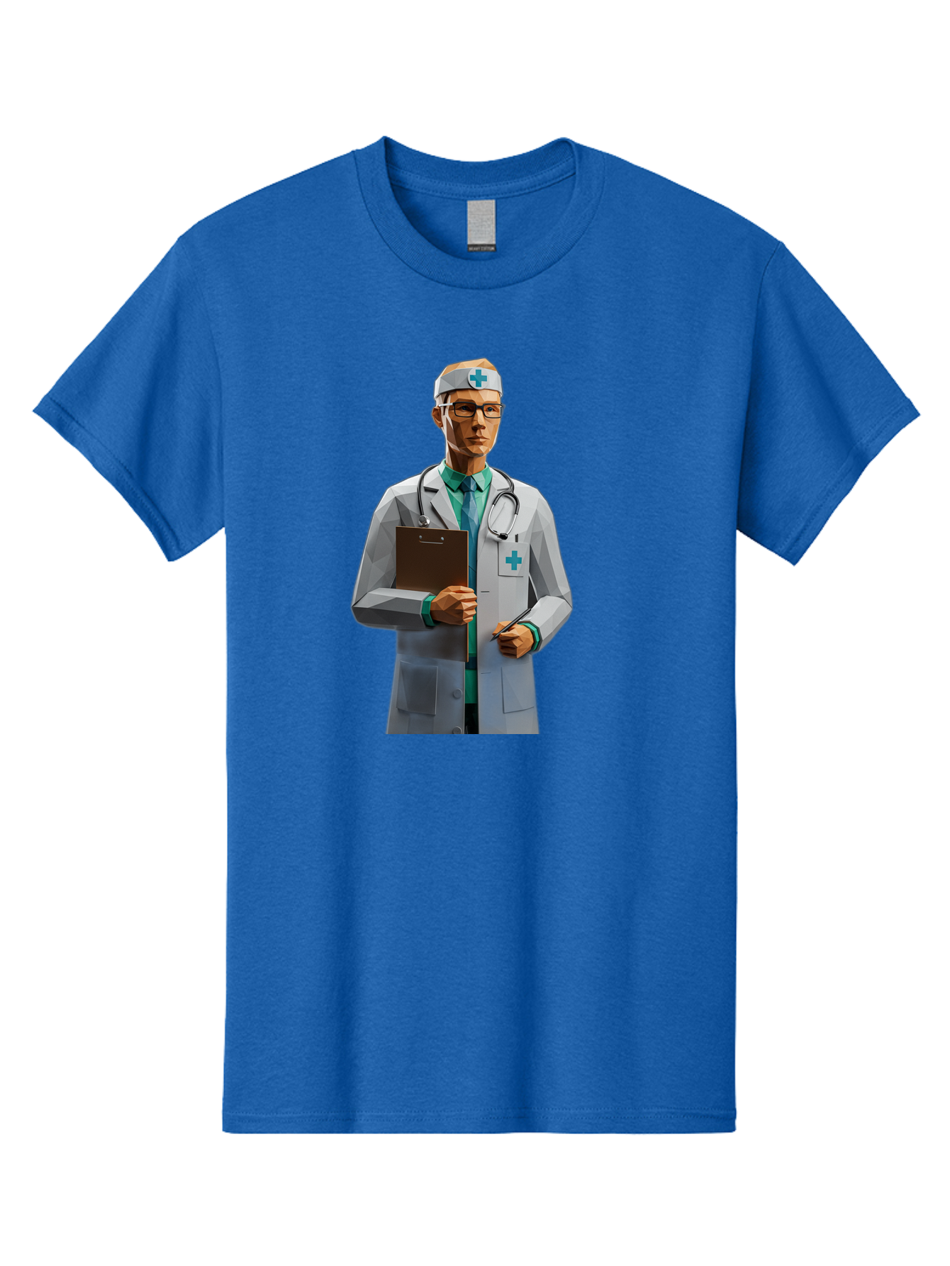 Doctor-With-Clipboard Men'S Graphic Tee, 100% Cotton, Comfortable Casual Summer Wear, Machine Washable, Male Doctor, White Lab Coat, Blue Cross, Stethoscope, Clipboard, Medical Professional, Healthcare Worker, Glasses, Serious Expression, Baa489
