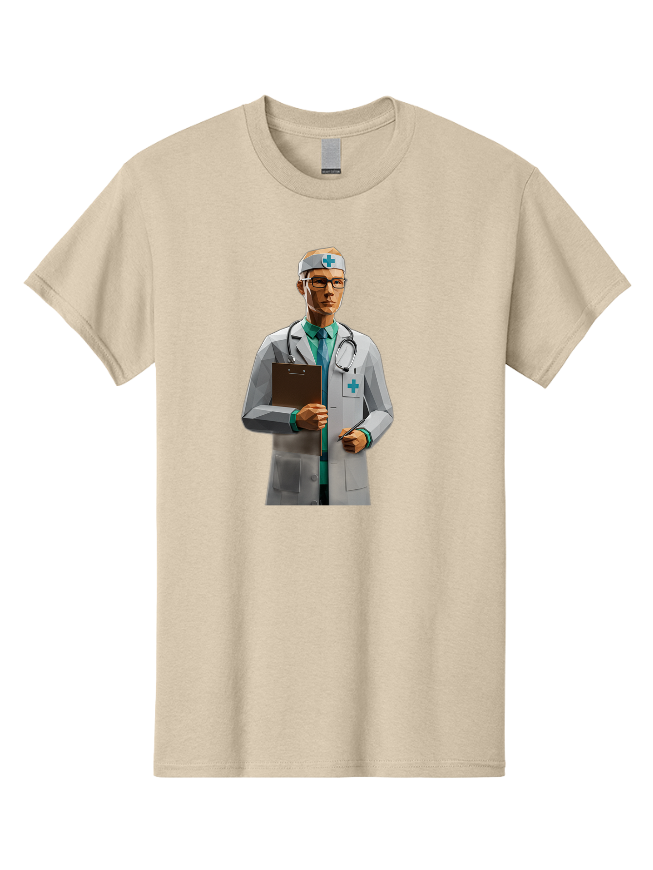 Doctor-With-Clipboard Men'S Graphic Tee, 100% Cotton, Comfortable Casual Summer Wear, Machine Washable, Male Doctor, White Lab Coat, Blue Cross, Stethoscope, Clipboard, Medical Professional, Healthcare Worker, Glasses, Serious Expression, Baa489