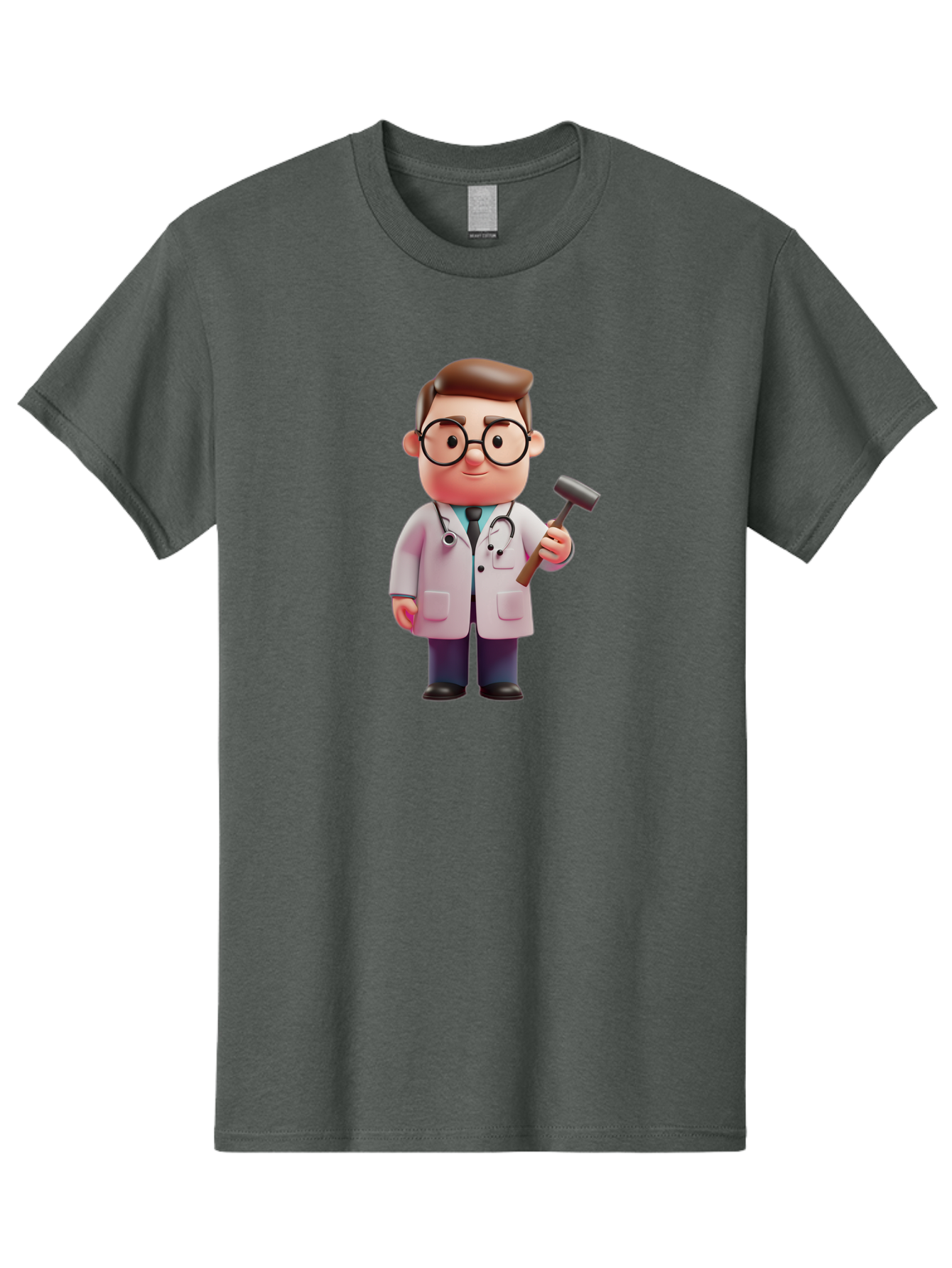Doctor-With-Reflex-Hammer Men'S Graphic Tee, 100% Cotton, Comfortable Casual Summer Wear, Machine Washable, Cartoon Doctor, Reflex Hammer, Medical Professional, 3D Character, Healthcare, Medical Tools, Stethoscope, Medical Examination Baa490