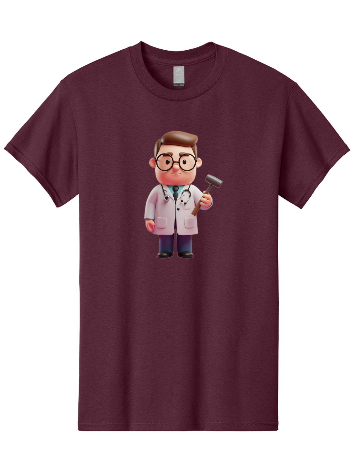 Doctor-With-Reflex-Hammer Men'S Graphic Tee, 100% Cotton, Comfortable Casual Summer Wear, Machine Washable, Cartoon Doctor, Reflex Hammer, Medical Professional, 3D Character, Healthcare, Medical Tools, Stethoscope, Medical Examination Baa490