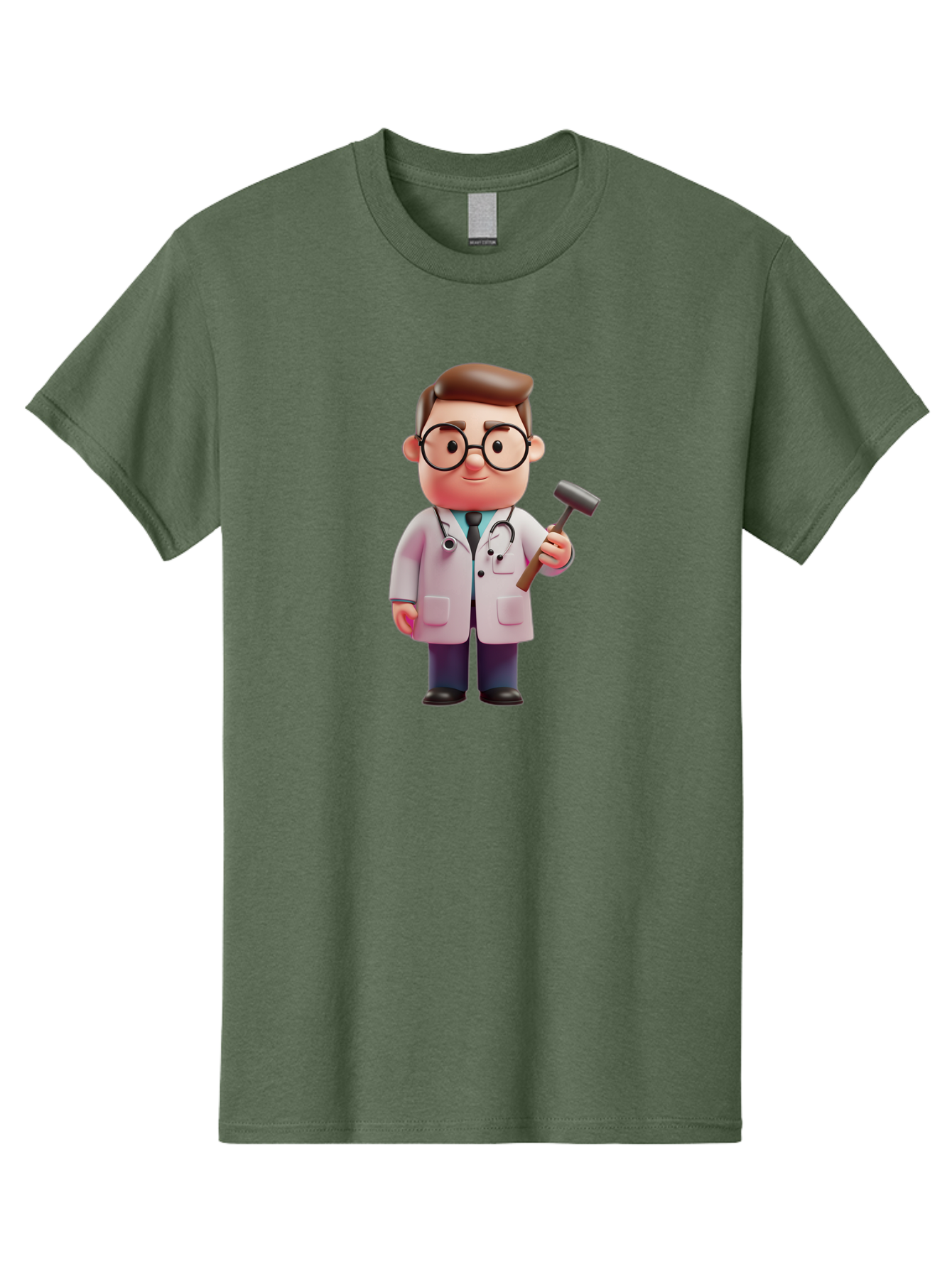 Doctor-With-Reflex-Hammer Men'S Graphic Tee, 100% Cotton, Comfortable Casual Summer Wear, Machine Washable, Cartoon Doctor, Reflex Hammer, Medical Professional, 3D Character, Healthcare, Medical Tools, Stethoscope, Medical Examination Baa490