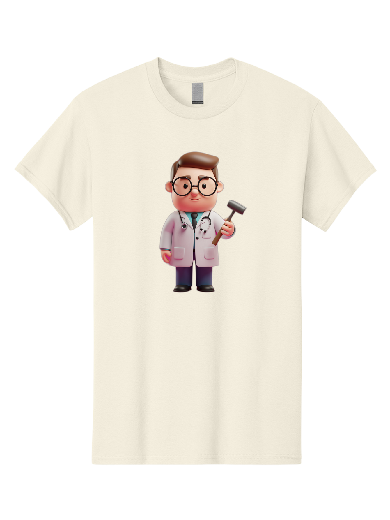 Doctor-With-Reflex-Hammer Men'S Graphic Tee, 100% Cotton, Comfortable Casual Summer Wear, Machine Washable, Cartoon Doctor, Reflex Hammer, Medical Professional, 3D Character, Healthcare, Medical Tools, Stethoscope, Medical Examination Baa490