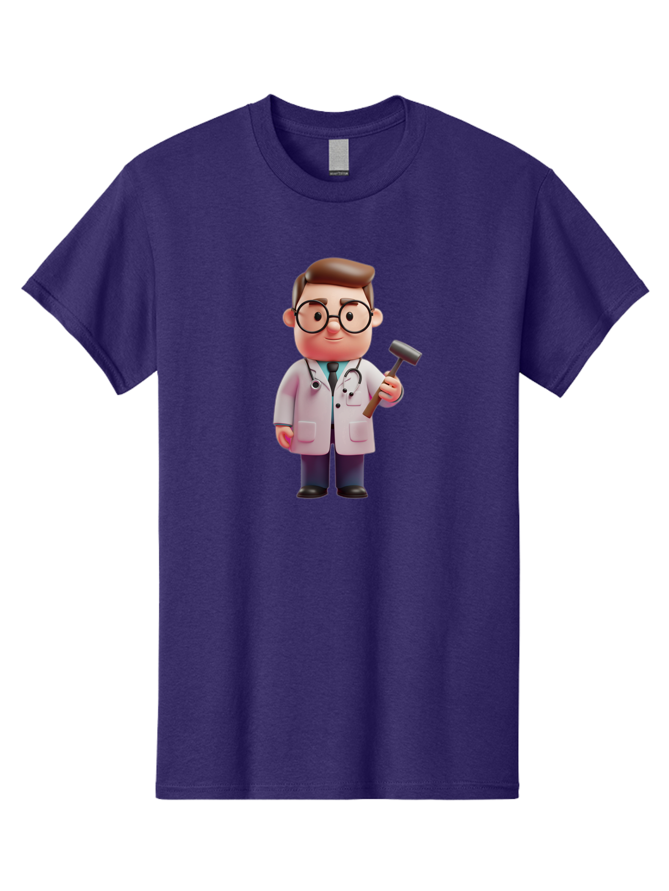 Doctor-With-Reflex-Hammer Men'S Graphic Tee, 100% Cotton, Comfortable Casual Summer Wear, Machine Washable, Cartoon Doctor, Reflex Hammer, Medical Professional, 3D Character, Healthcare, Medical Tools, Stethoscope, Medical Examination Baa490