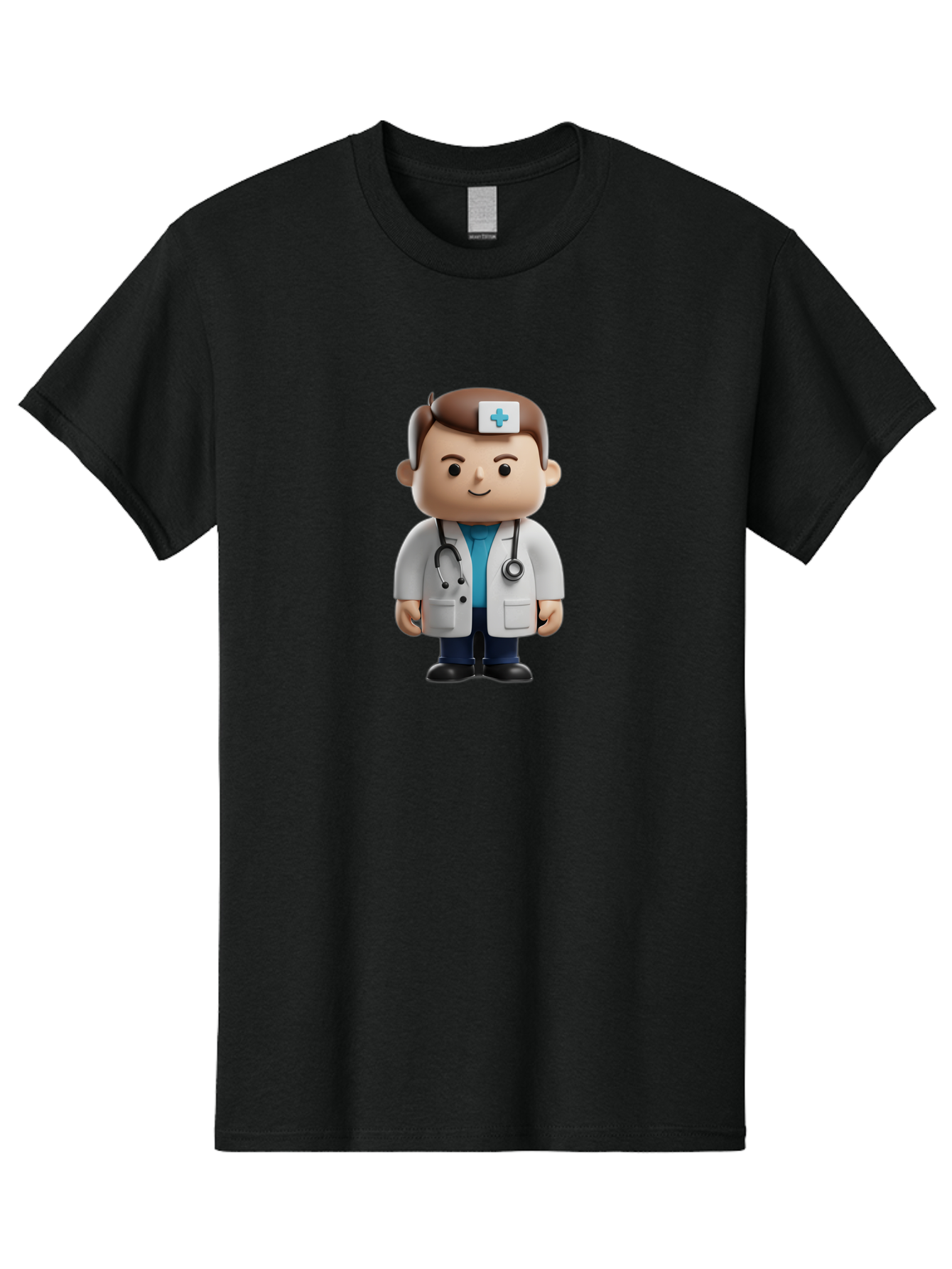Doctor-With-Stethoscope Men'S Graphic Tee, 100% Cotton, Comfortable Casual Summer Wear, Machine Washable, Cartoon Doctor, Medical Professional, White Lab Coat, Stethoscope, Blue Cross, Healthcare Worker, Friendly Physician, Medical Symbol Baa491