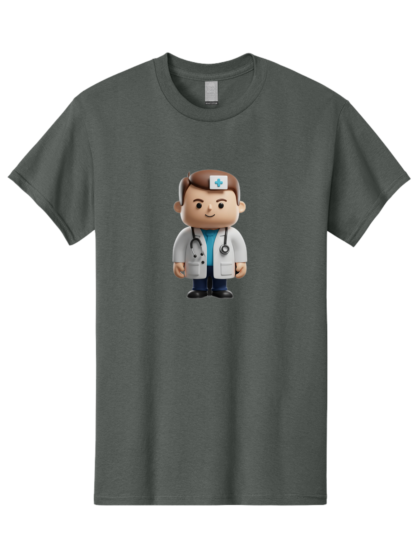 Doctor-With-Stethoscope Men'S Graphic Tee, 100% Cotton, Comfortable Casual Summer Wear, Machine Washable, Cartoon Doctor, Medical Professional, White Lab Coat, Stethoscope, Blue Cross, Healthcare Worker, Friendly Physician, Medical Symbol Baa491