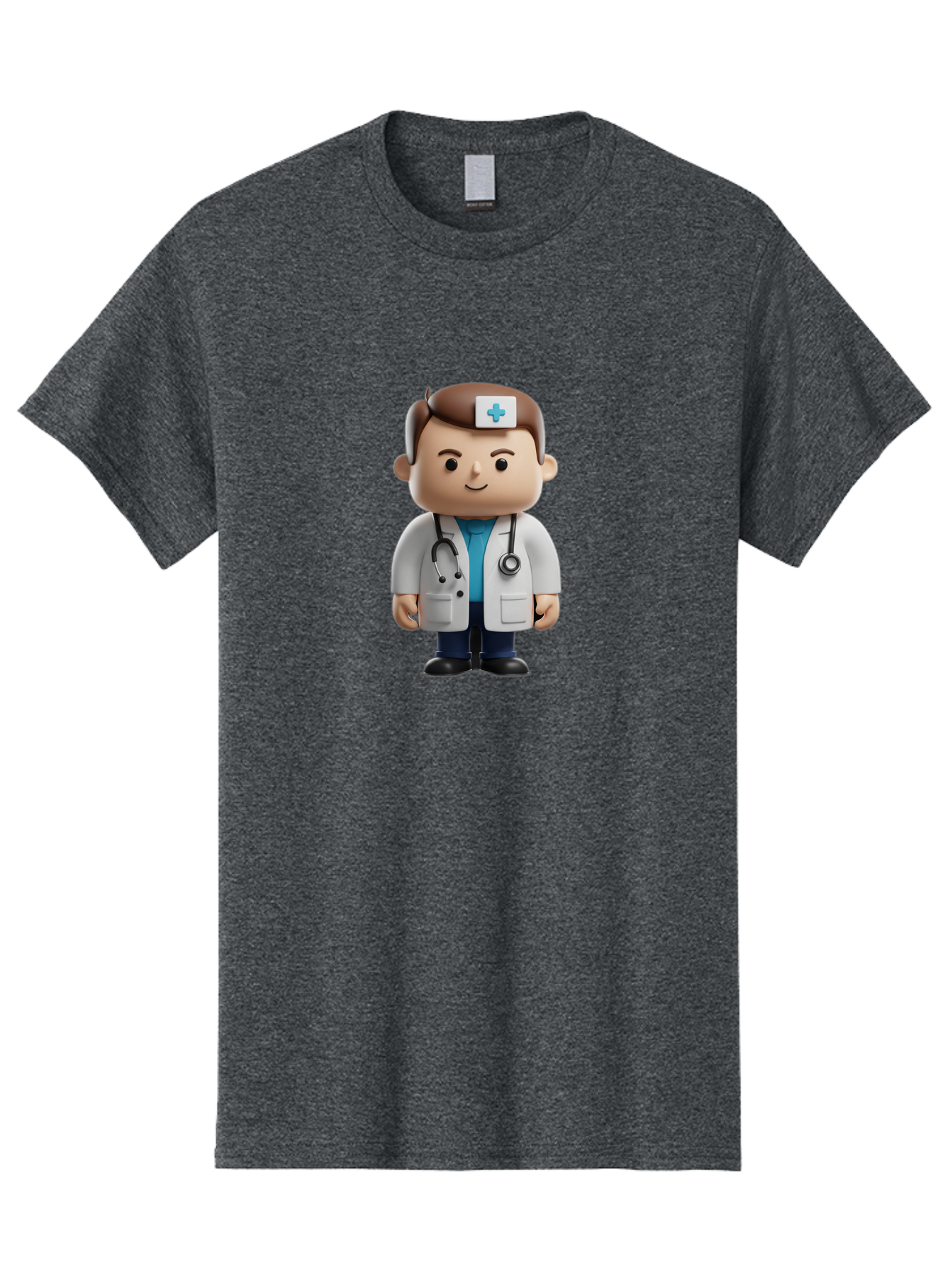 Doctor-With-Stethoscope Men'S Graphic Tee, 100% Cotton, Comfortable Casual Summer Wear, Machine Washable, Cartoon Doctor, Medical Professional, White Lab Coat, Stethoscope, Blue Cross, Healthcare Worker, Friendly Physician, Medical Symbol Baa491
