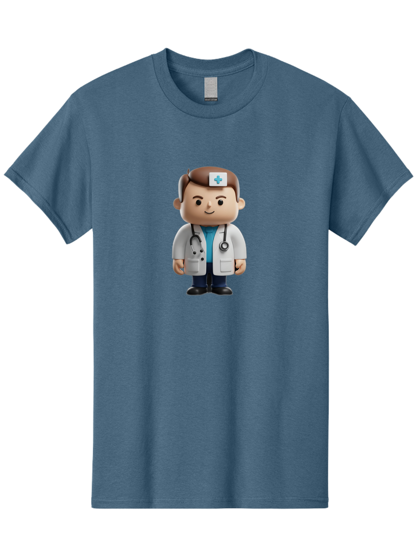 Doctor-With-Stethoscope Men'S Graphic Tee, 100% Cotton, Comfortable Casual Summer Wear, Machine Washable, Cartoon Doctor, Medical Professional, White Lab Coat, Stethoscope, Blue Cross, Healthcare Worker, Friendly Physician, Medical Symbol Baa491