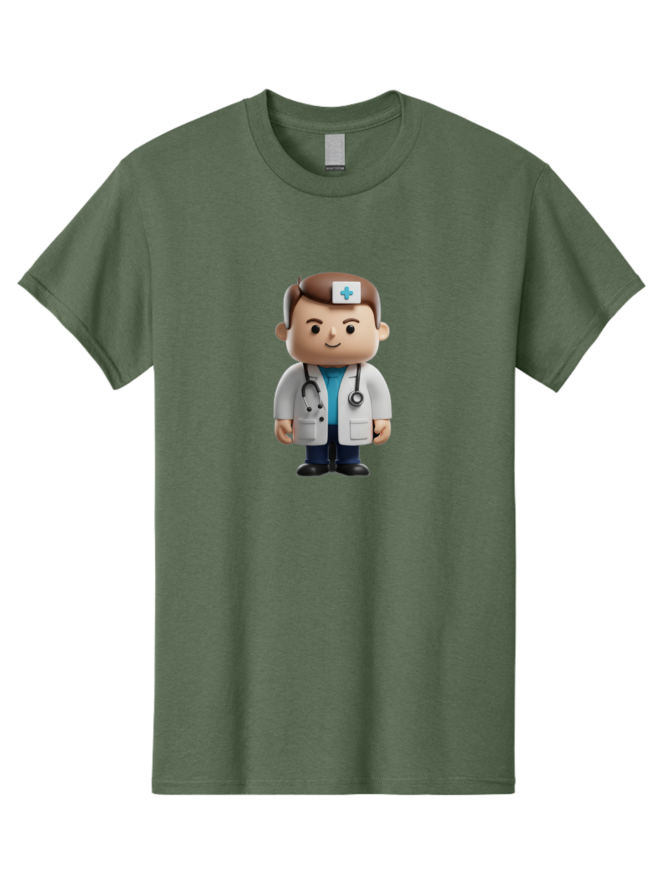 Doctor-With-Stethoscope Men'S Graphic Tee, 100% Cotton, Comfortable Casual Summer Wear, Machine Washable, Cartoon Doctor, Medical Professional, White Lab Coat, Stethoscope, Blue Cross, Healthcare Worker, Friendly Physician, Medical Symbol Baa491