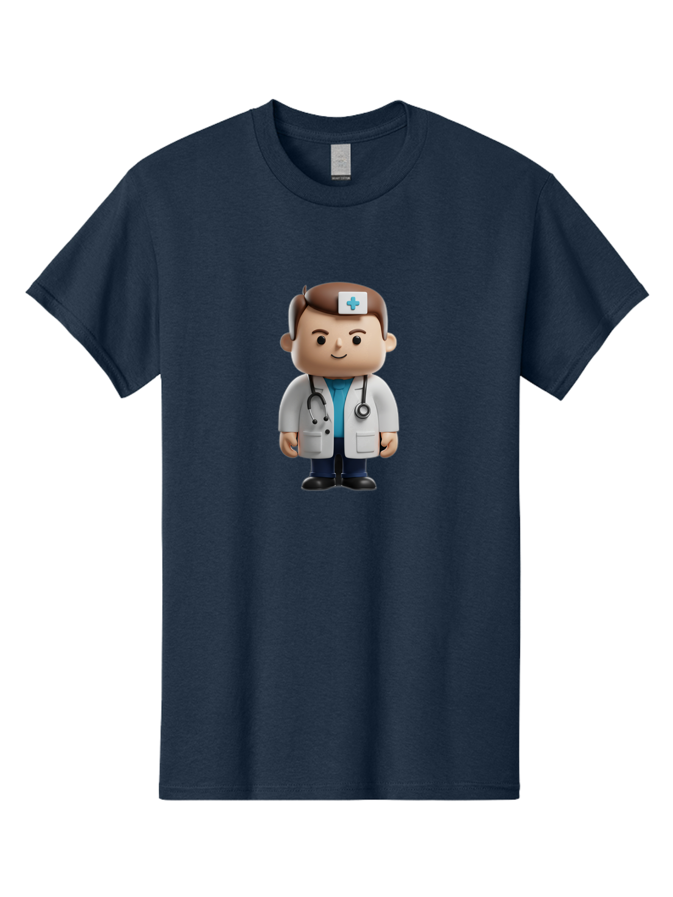 Doctor-With-Stethoscope Men'S Graphic Tee, 100% Cotton, Comfortable Casual Summer Wear, Machine Washable, Cartoon Doctor, Medical Professional, White Lab Coat, Stethoscope, Blue Cross, Healthcare Worker, Friendly Physician, Medical Symbol Baa491