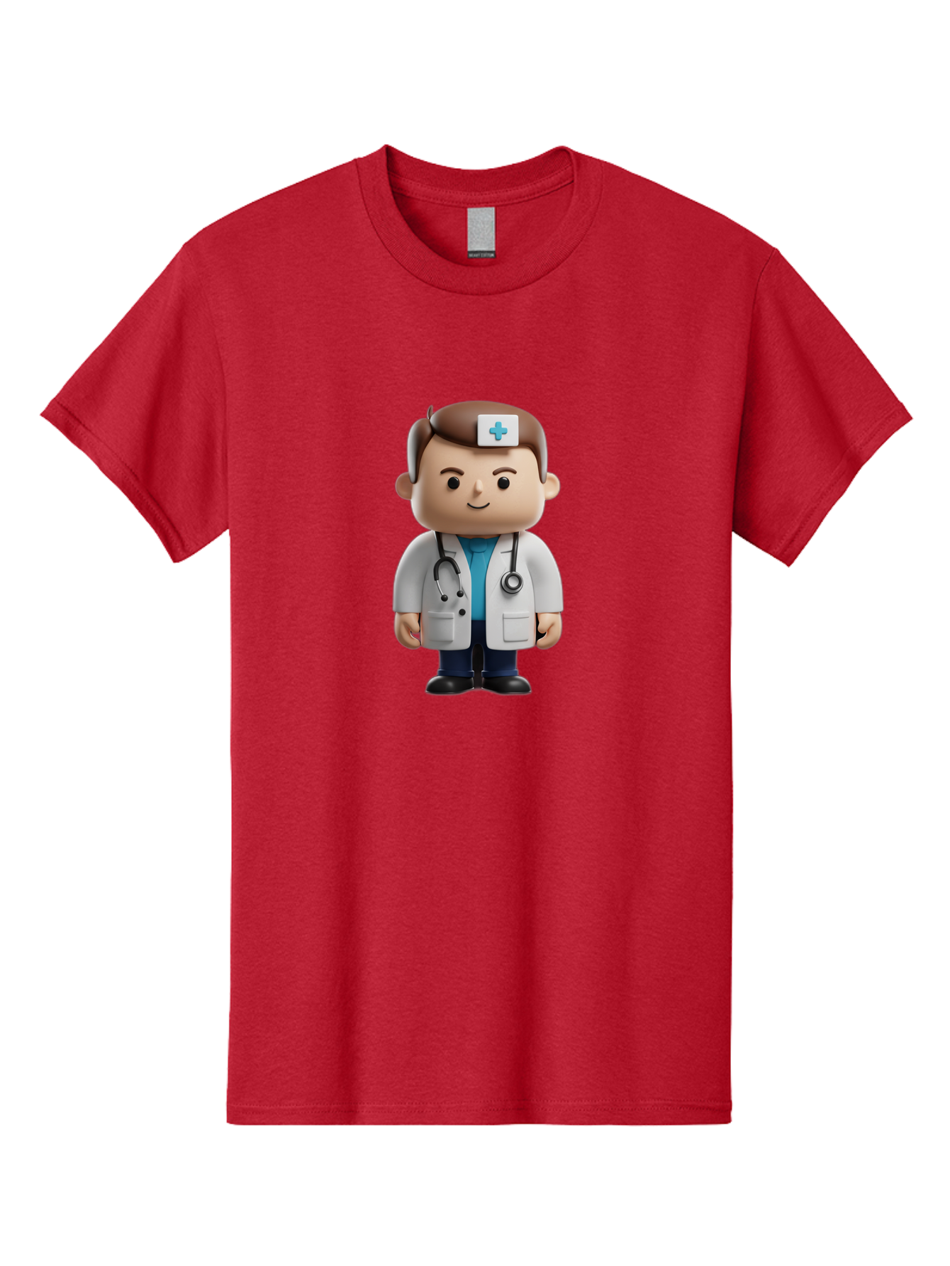 Doctor-With-Stethoscope Men'S Graphic Tee, 100% Cotton, Comfortable Casual Summer Wear, Machine Washable, Cartoon Doctor, Medical Professional, White Lab Coat, Stethoscope, Blue Cross, Healthcare Worker, Friendly Physician, Medical Symbol Baa491