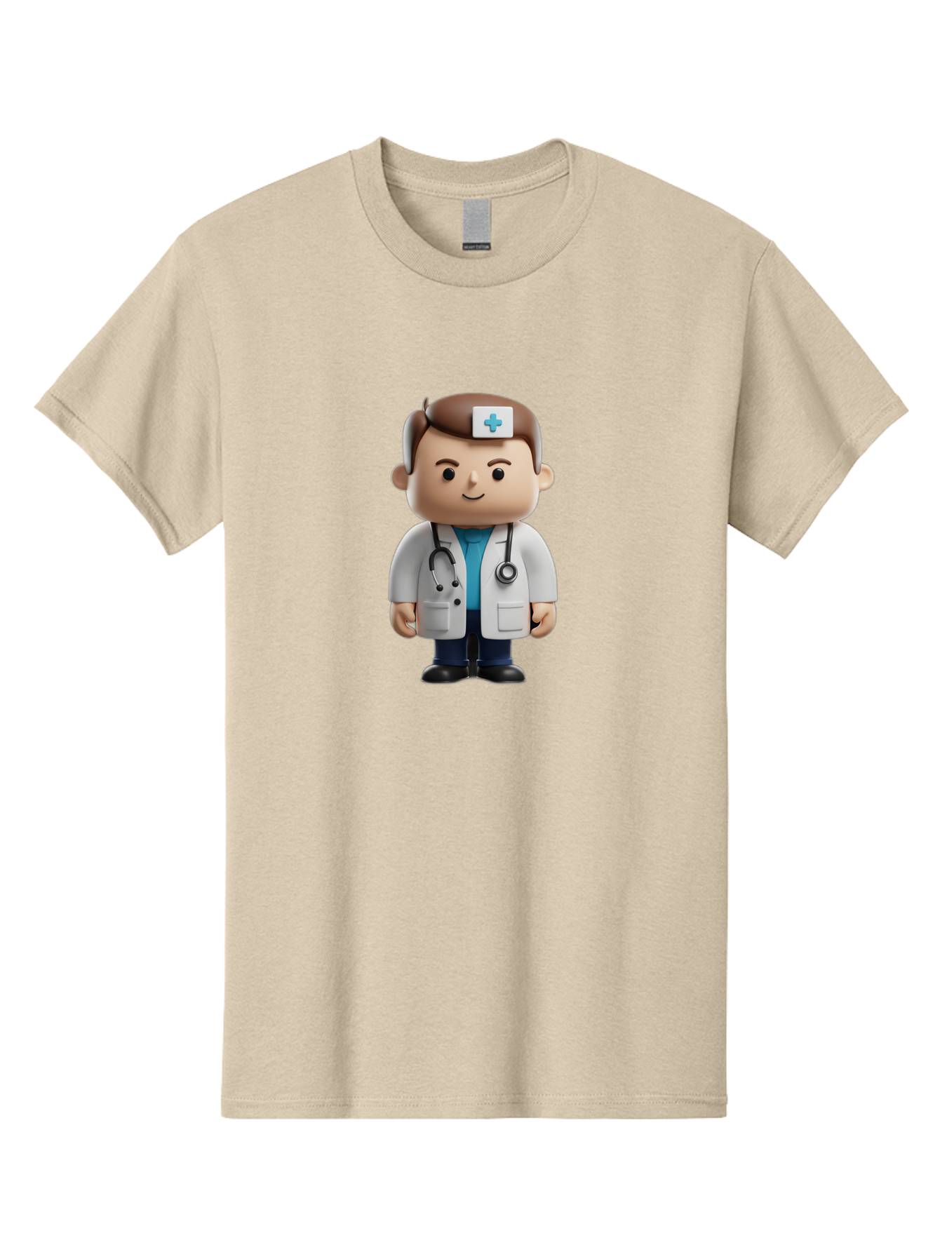 Doctor-With-Stethoscope Men'S Graphic Tee, 100% Cotton, Comfortable Casual Summer Wear, Machine Washable, Cartoon Doctor, Medical Professional, White Lab Coat, Stethoscope, Blue Cross, Healthcare Worker, Friendly Physician, Medical Symbol Baa491