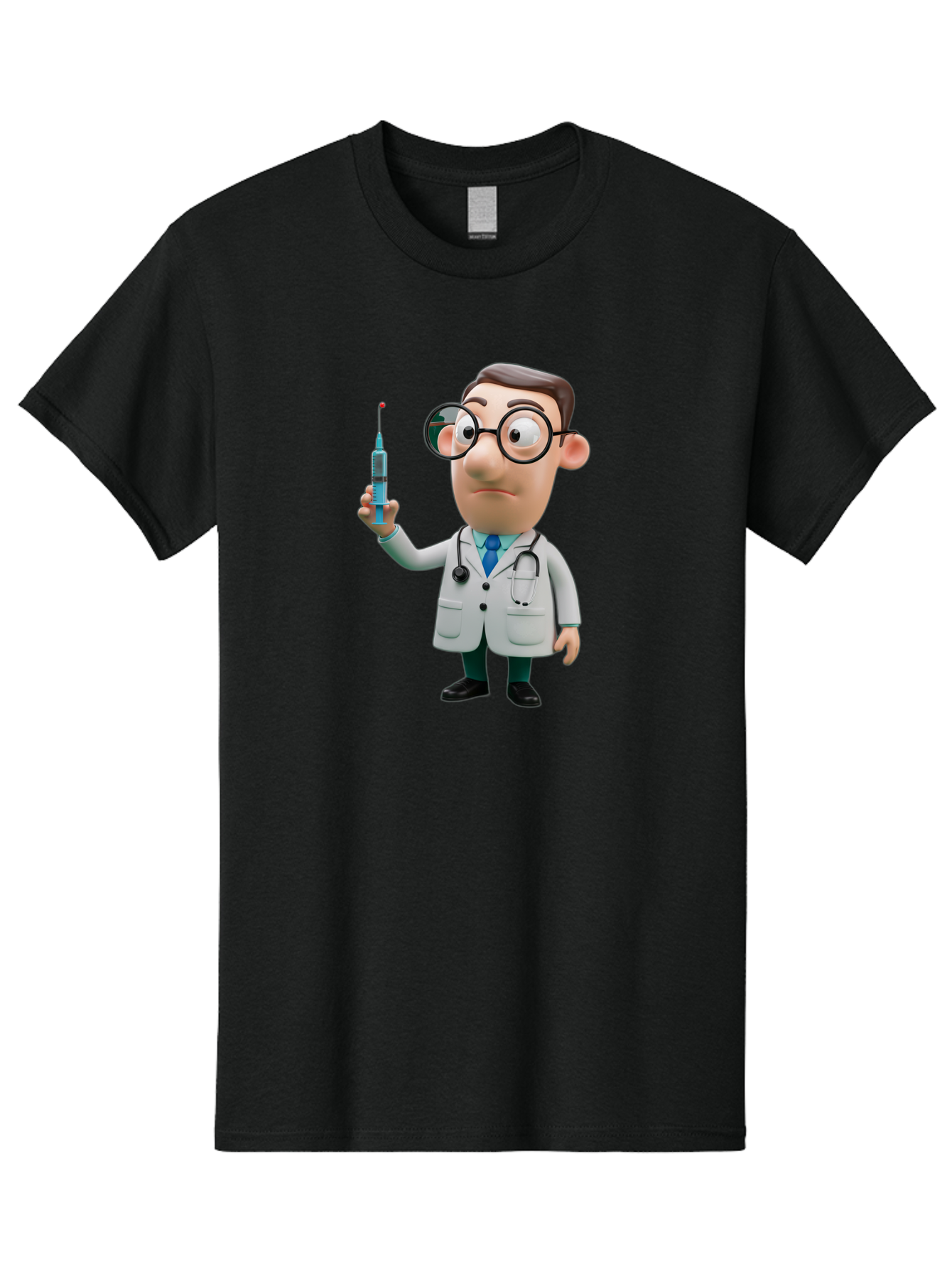 Doctor-With-Syringe Men'S Graphic Tee, 100% Cotton, Comfortable Casual Summer Wear, Machine Washable, Cartoon Doctor, Medical Professional, Syringe Injection, Healthcare Worker, Vaccination, Medicine, Doctor Character, Medical Illustration, Baa492