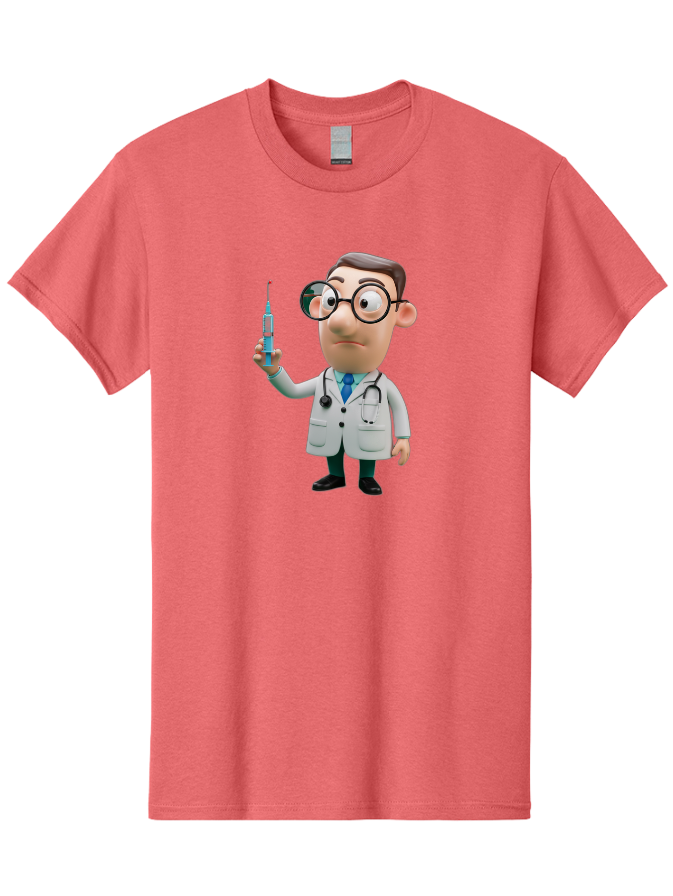 Doctor-With-Syringe Men'S Graphic Tee, 100% Cotton, Comfortable Casual Summer Wear, Machine Washable, Cartoon Doctor, Medical Professional, Syringe Injection, Healthcare Worker, Vaccination, Medicine, Doctor Character, Medical Illustration, Baa492