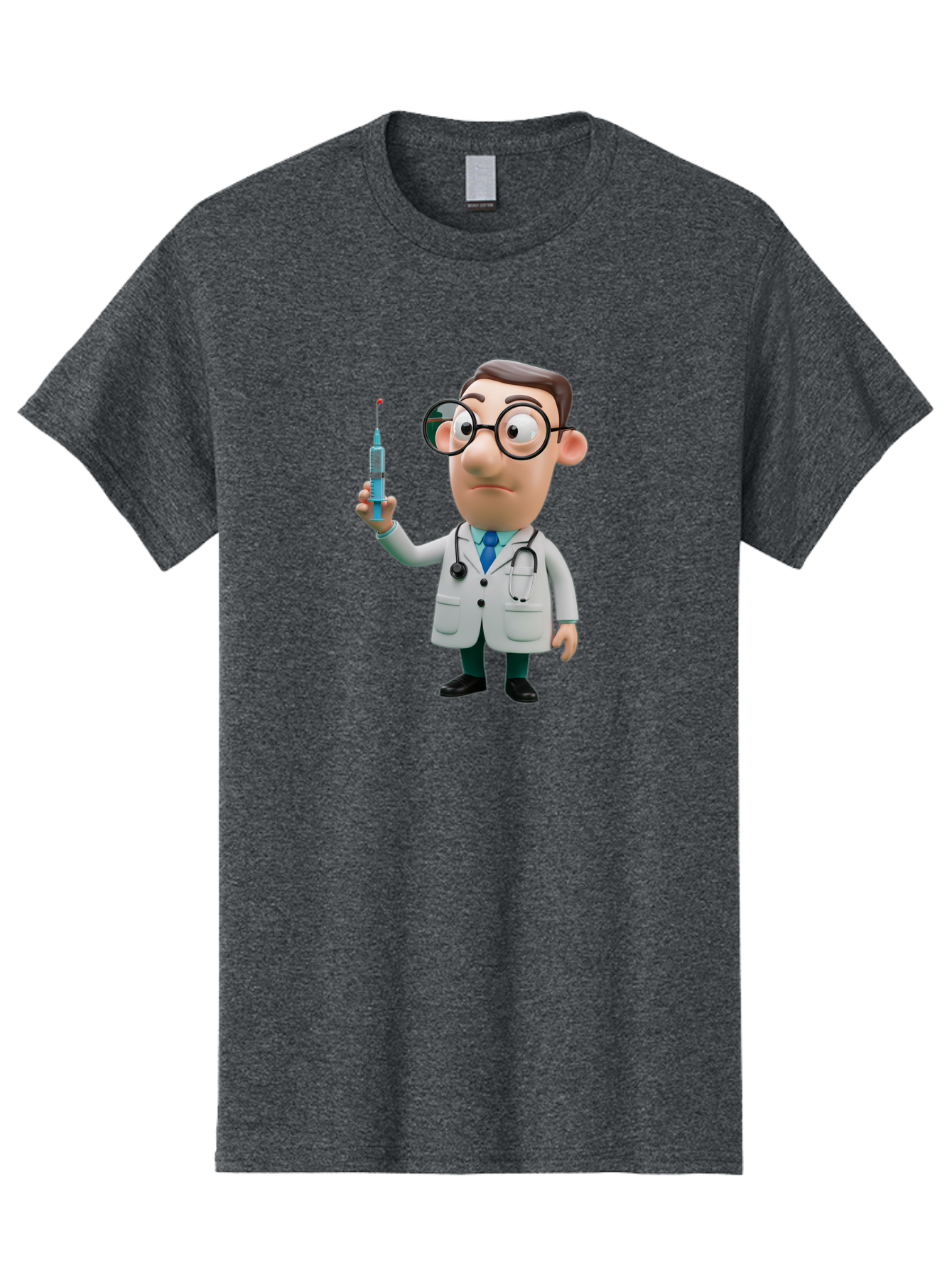 Doctor-With-Syringe Men'S Graphic Tee, 100% Cotton, Comfortable Casual Summer Wear, Machine Washable, Cartoon Doctor, Medical Professional, Syringe Injection, Healthcare Worker, Vaccination, Medicine, Doctor Character, Medical Illustration, Baa492