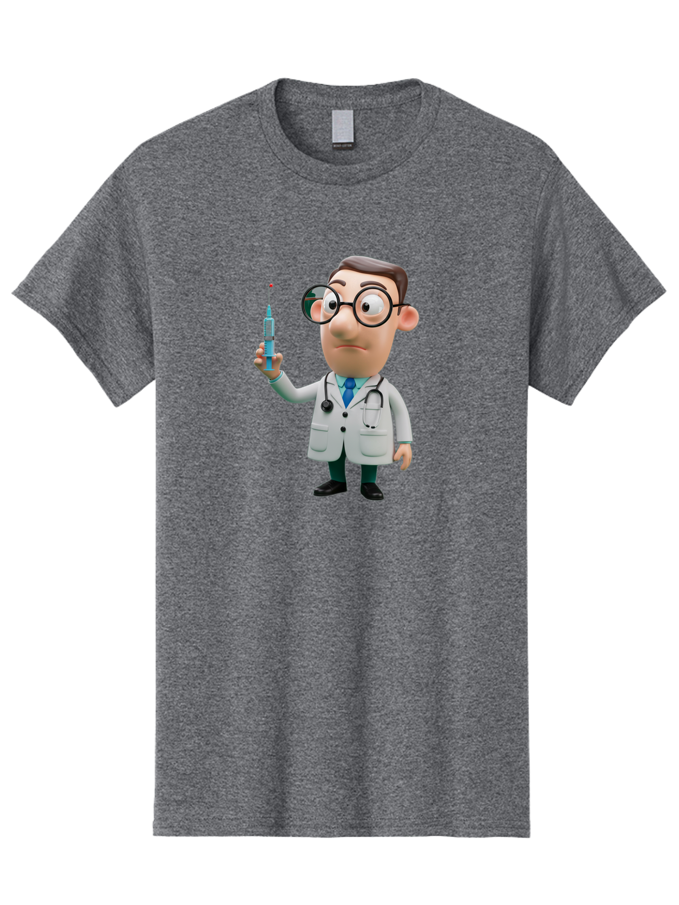 Doctor-With-Syringe Men'S Graphic Tee, 100% Cotton, Comfortable Casual Summer Wear, Machine Washable, Cartoon Doctor, Medical Professional, Syringe Injection, Healthcare Worker, Vaccination, Medicine, Doctor Character, Medical Illustration, Baa492