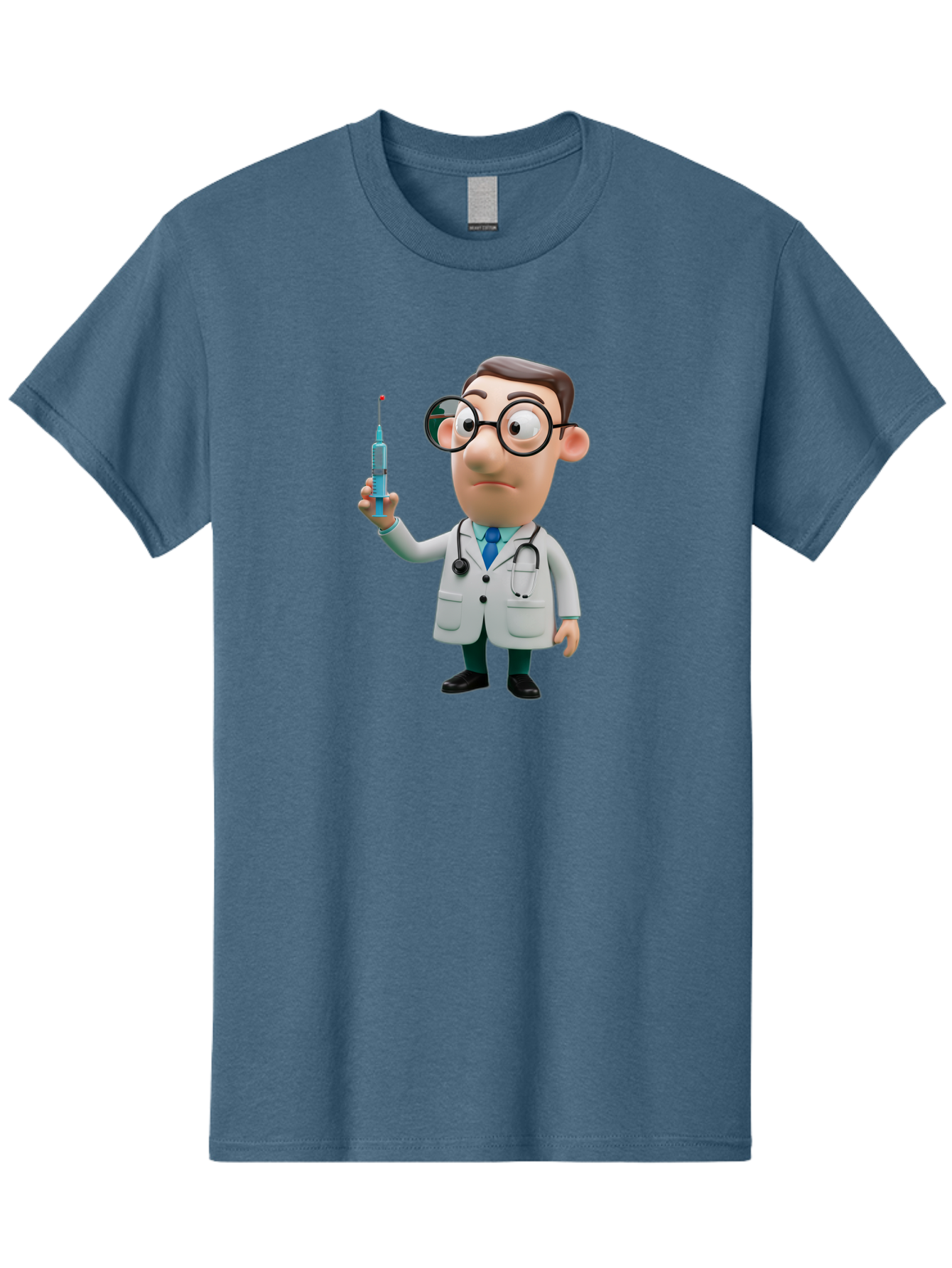 Doctor-With-Syringe Men'S Graphic Tee, 100% Cotton, Comfortable Casual Summer Wear, Machine Washable, Cartoon Doctor, Medical Professional, Syringe Injection, Healthcare Worker, Vaccination, Medicine, Doctor Character, Medical Illustration, Baa492