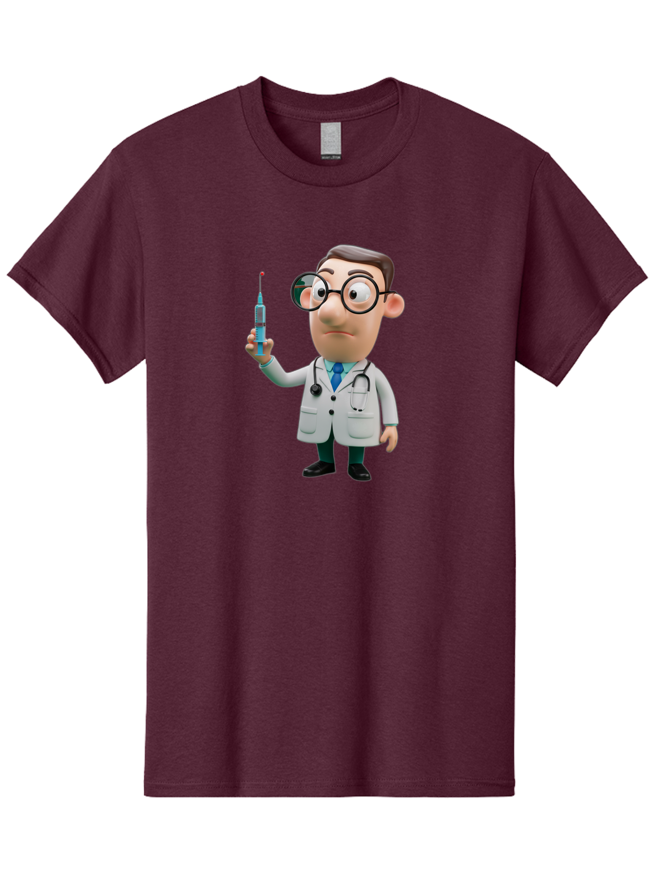 Doctor-With-Syringe Men'S Graphic Tee, 100% Cotton, Comfortable Casual Summer Wear, Machine Washable, Cartoon Doctor, Medical Professional, Syringe Injection, Healthcare Worker, Vaccination, Medicine, Doctor Character, Medical Illustration, Baa492