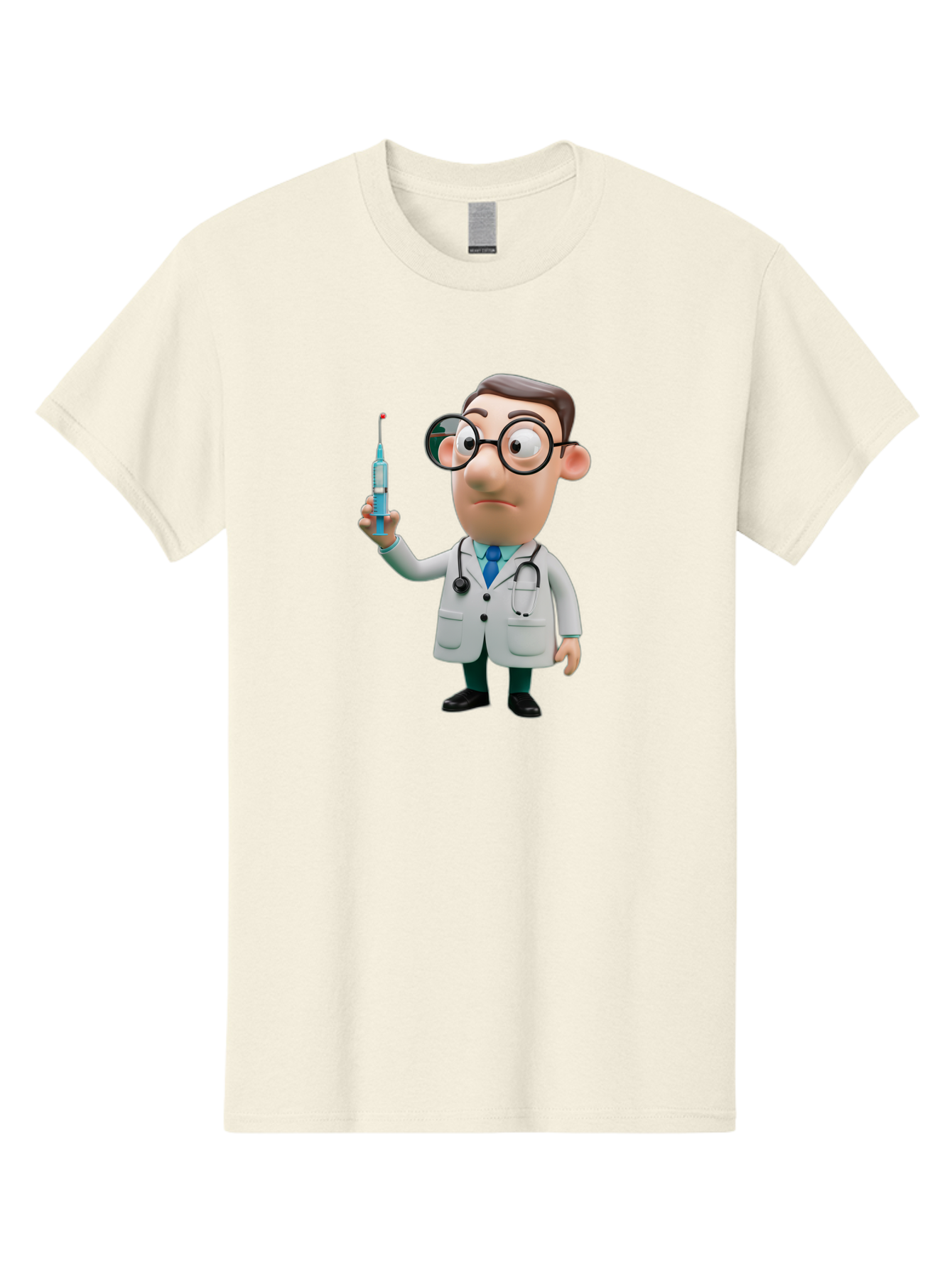 Doctor-With-Syringe Men'S Graphic Tee, 100% Cotton, Comfortable Casual Summer Wear, Machine Washable, Cartoon Doctor, Medical Professional, Syringe Injection, Healthcare Worker, Vaccination, Medicine, Doctor Character, Medical Illustration, Baa492