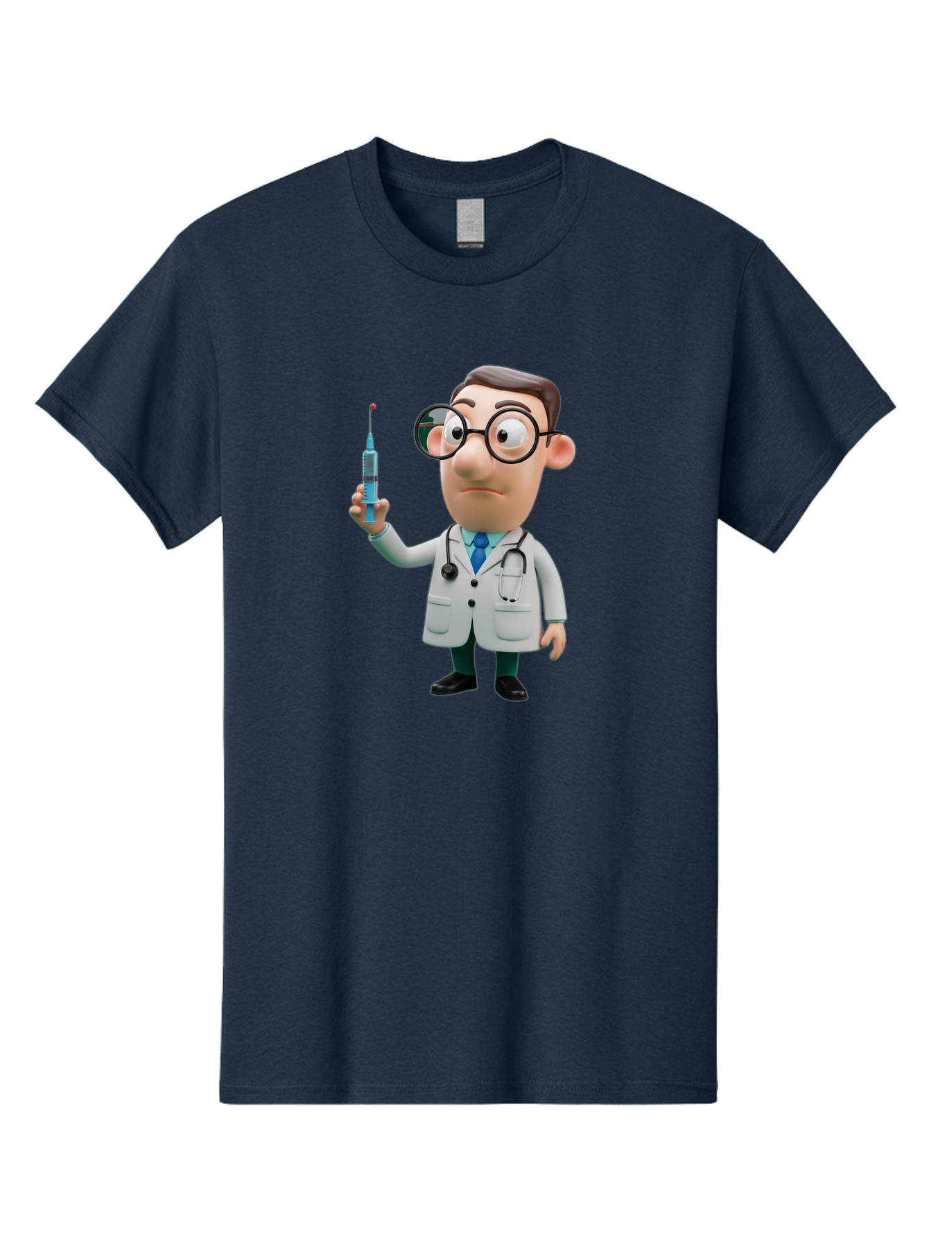 Doctor-With-Syringe Men'S Graphic Tee, 100% Cotton, Comfortable Casual Summer Wear, Machine Washable, Cartoon Doctor, Medical Professional, Syringe Injection, Healthcare Worker, Vaccination, Medicine, Doctor Character, Medical Illustration, Baa492