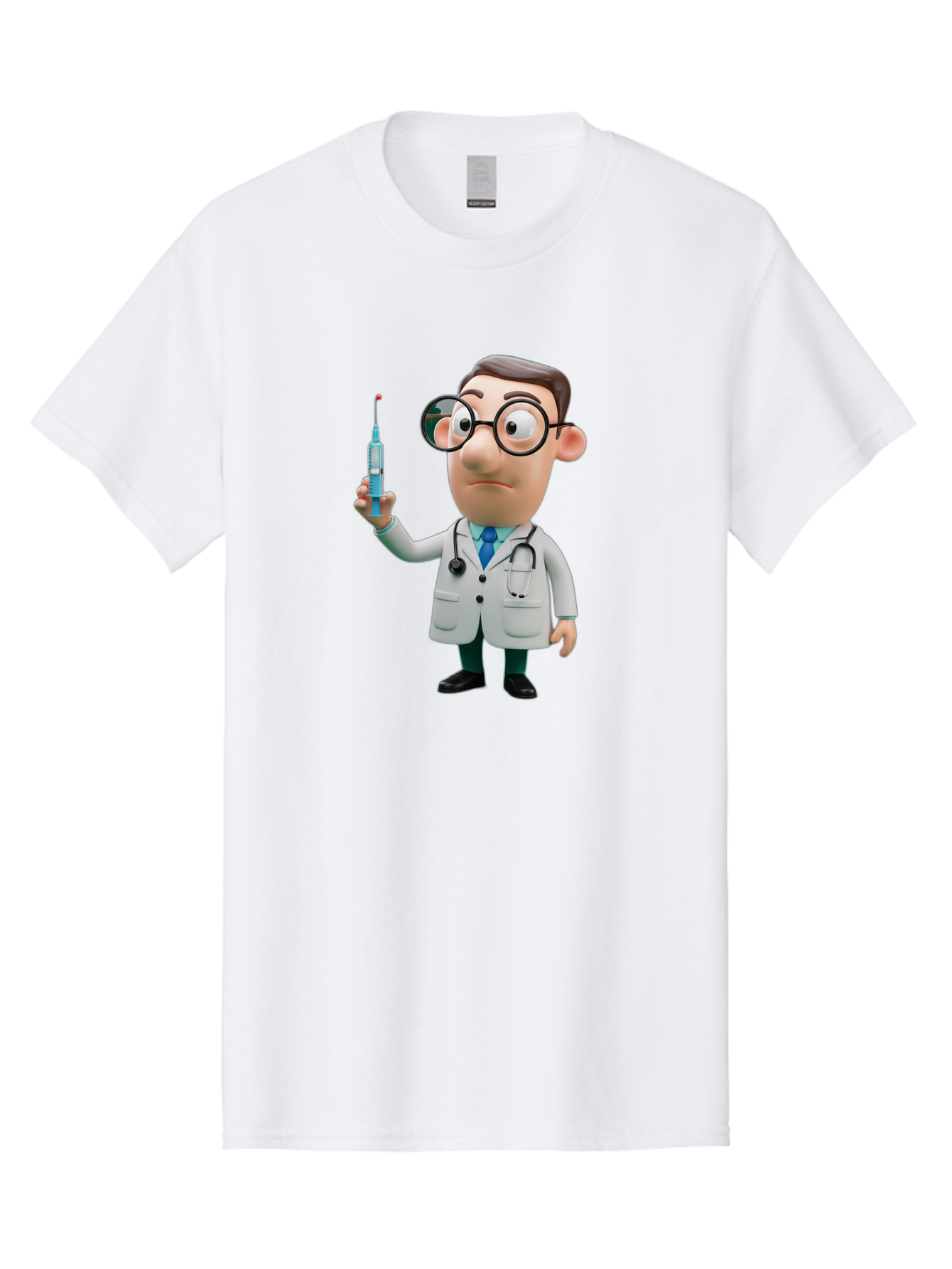 Doctor-With-Syringe Men'S Graphic Tee, 100% Cotton, Comfortable Casual Summer Wear, Machine Washable, Cartoon Doctor, Medical Professional, Syringe Injection, Healthcare Worker, Vaccination, Medicine, Doctor Character, Medical Illustration, Baa492