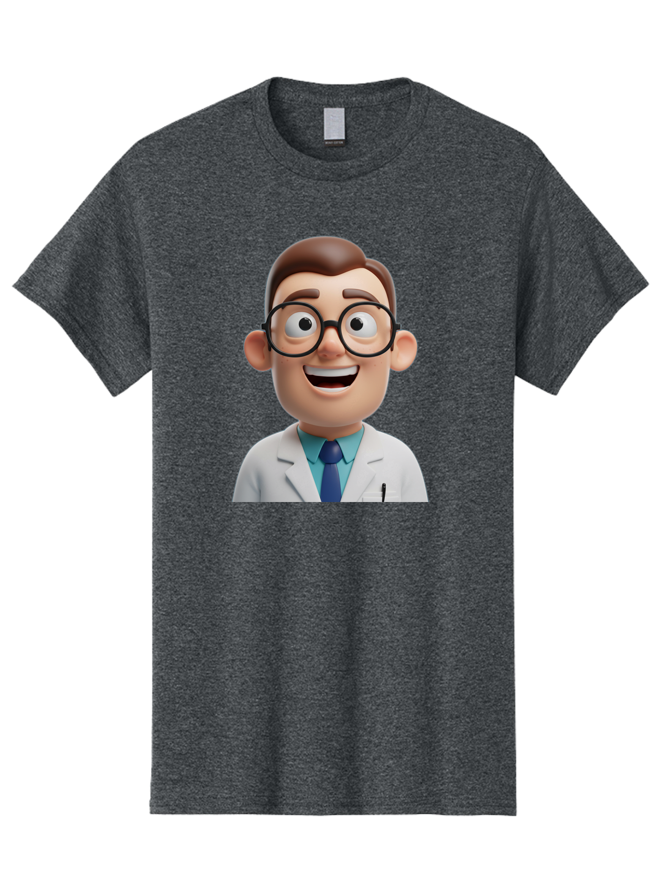 Doctor Men'S Graphic Tee, 100% Cotton, Comfortable Casual Summer Wear, Machine Washable, Smiling Doctor, Cartoon Character, 3D Illustration, Glasses, White Lab Coat, Blue Shirt, Striped Tie, Friendly Demeanor, Professional Attire, Baa493