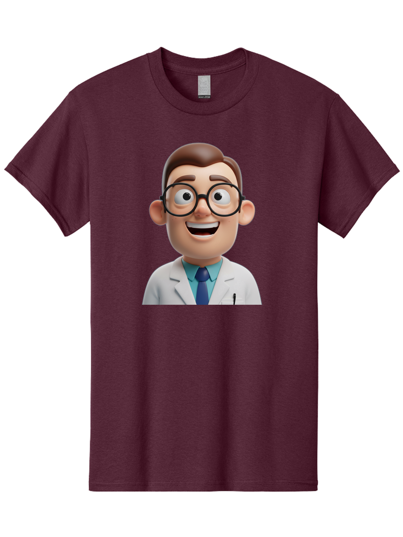 Doctor Men'S Graphic Tee, 100% Cotton, Comfortable Casual Summer Wear, Machine Washable, Smiling Doctor, Cartoon Character, 3D Illustration, Glasses, White Lab Coat, Blue Shirt, Striped Tie, Friendly Demeanor, Professional Attire, Baa493