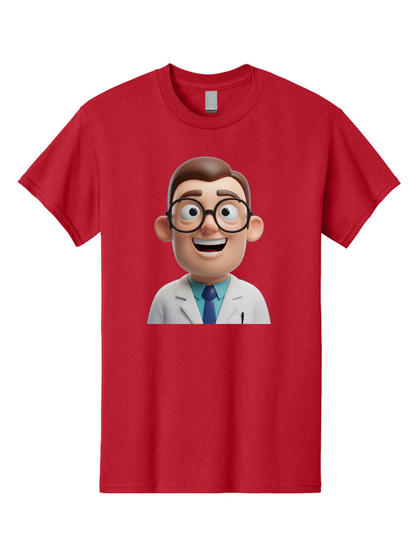 Doctor Men'S Graphic Tee, 100% Cotton, Comfortable Casual Summer Wear, Machine Washable, Smiling Doctor, Cartoon Character, 3D Illustration, Glasses, White Lab Coat, Blue Shirt, Striped Tie, Friendly Demeanor, Professional Attire, Baa493