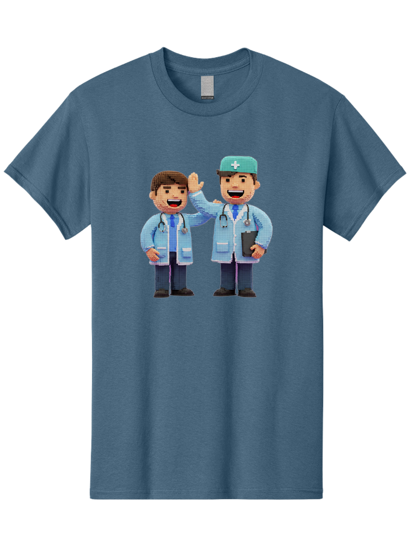 Doctors Men'S Graphic Tee, 100% Cotton, Comfortable Casual Summer Wear, Machine Washable, Doctors High Fiving, Medical Professionals, Healthcare Workers, Pixel Art, Stethoscope, Doctor'S Coat, Friendly Gesture, Teamwork Baa494