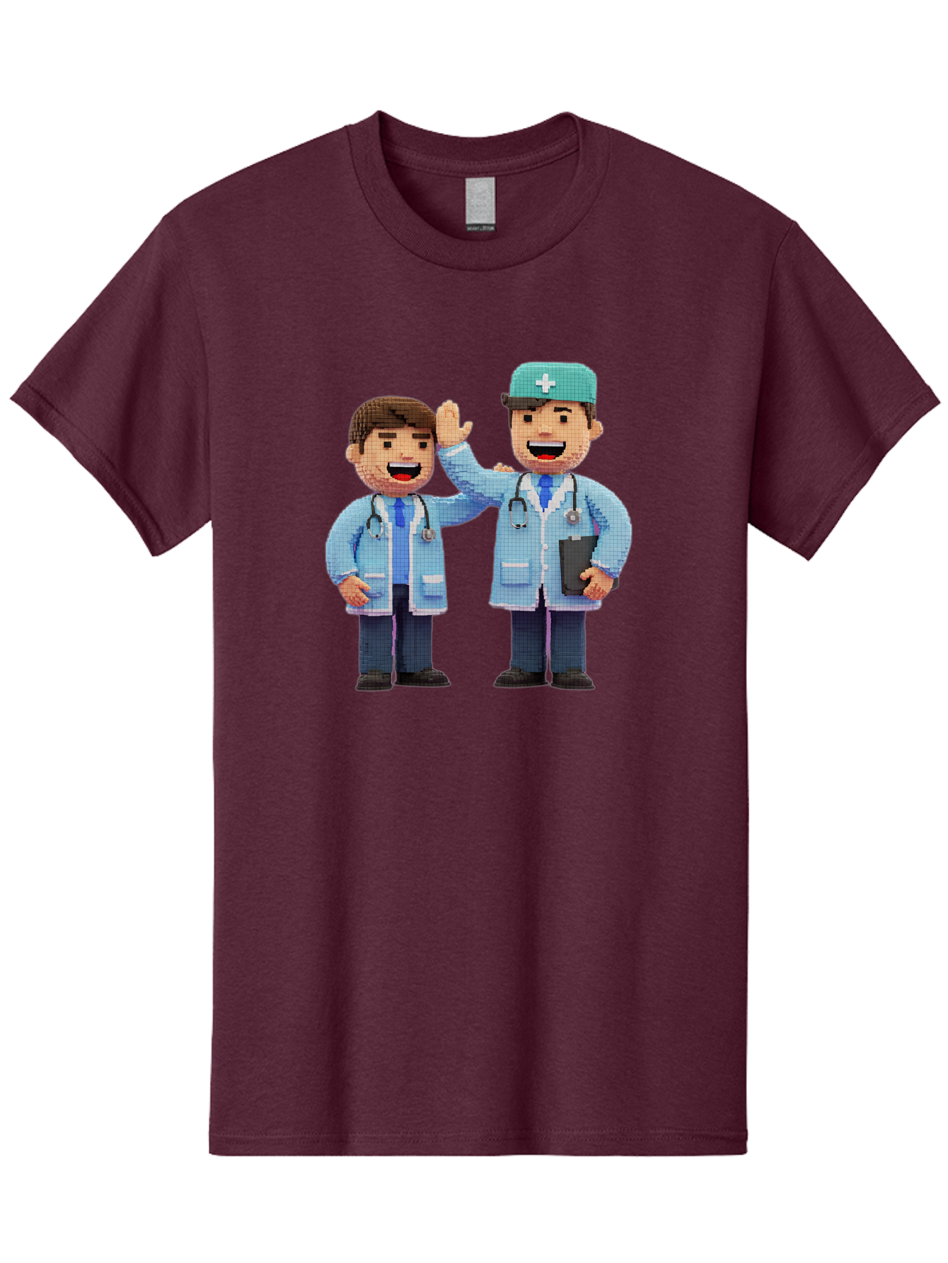 Doctors Men'S Graphic Tee, 100% Cotton, Comfortable Casual Summer Wear, Machine Washable, Doctors High Fiving, Medical Professionals, Healthcare Workers, Pixel Art, Stethoscope, Doctor'S Coat, Friendly Gesture, Teamwork Baa494