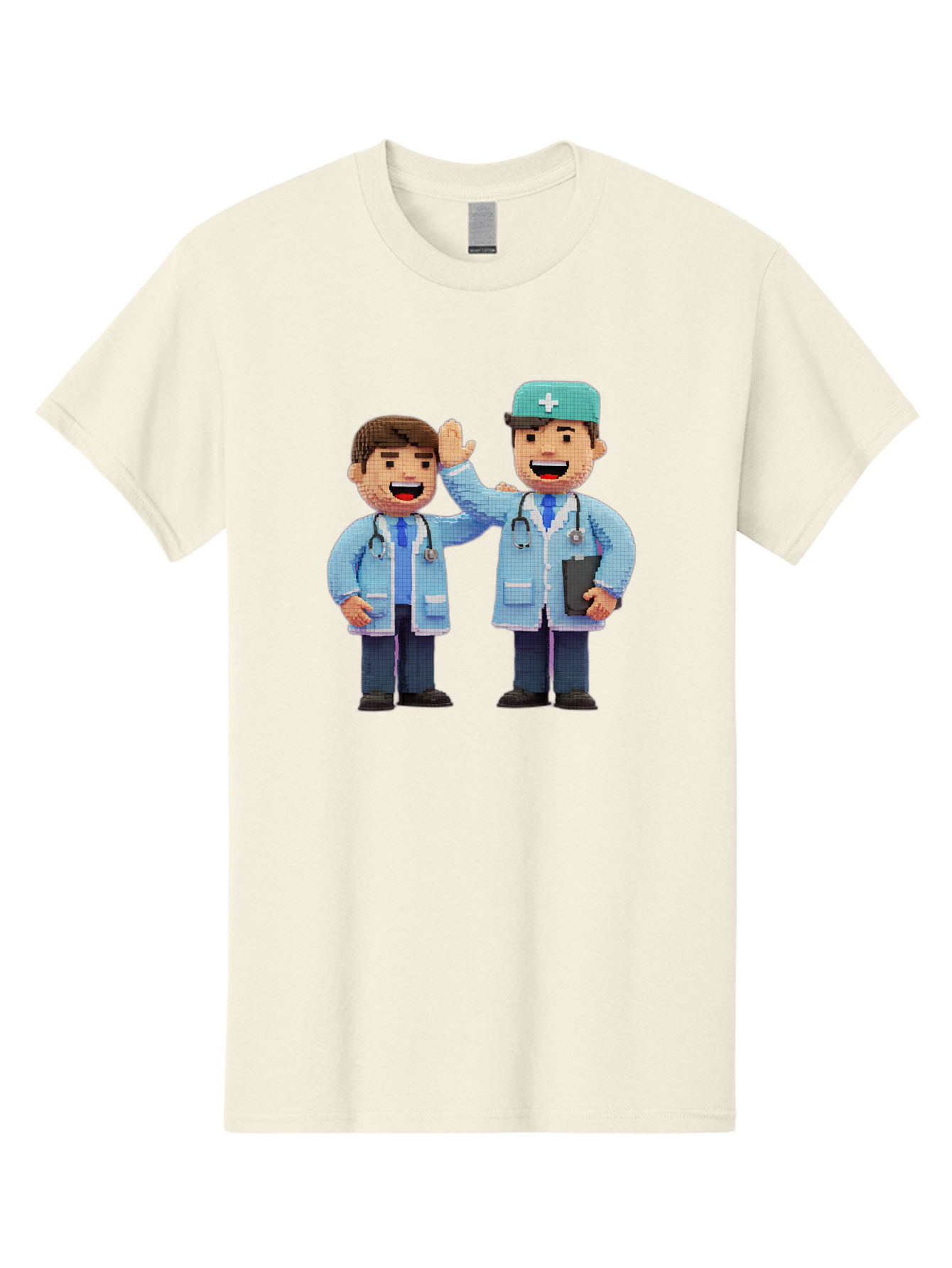 Doctors Men'S Graphic Tee, 100% Cotton, Comfortable Casual Summer Wear, Machine Washable, Doctors High Fiving, Medical Professionals, Healthcare Workers, Pixel Art, Stethoscope, Doctor'S Coat, Friendly Gesture, Teamwork Baa494